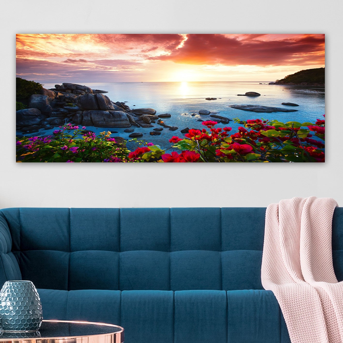 Quadro Decorativo em Tela 50x120 cm Multicolor com Moldura de Madeira (3 cm)