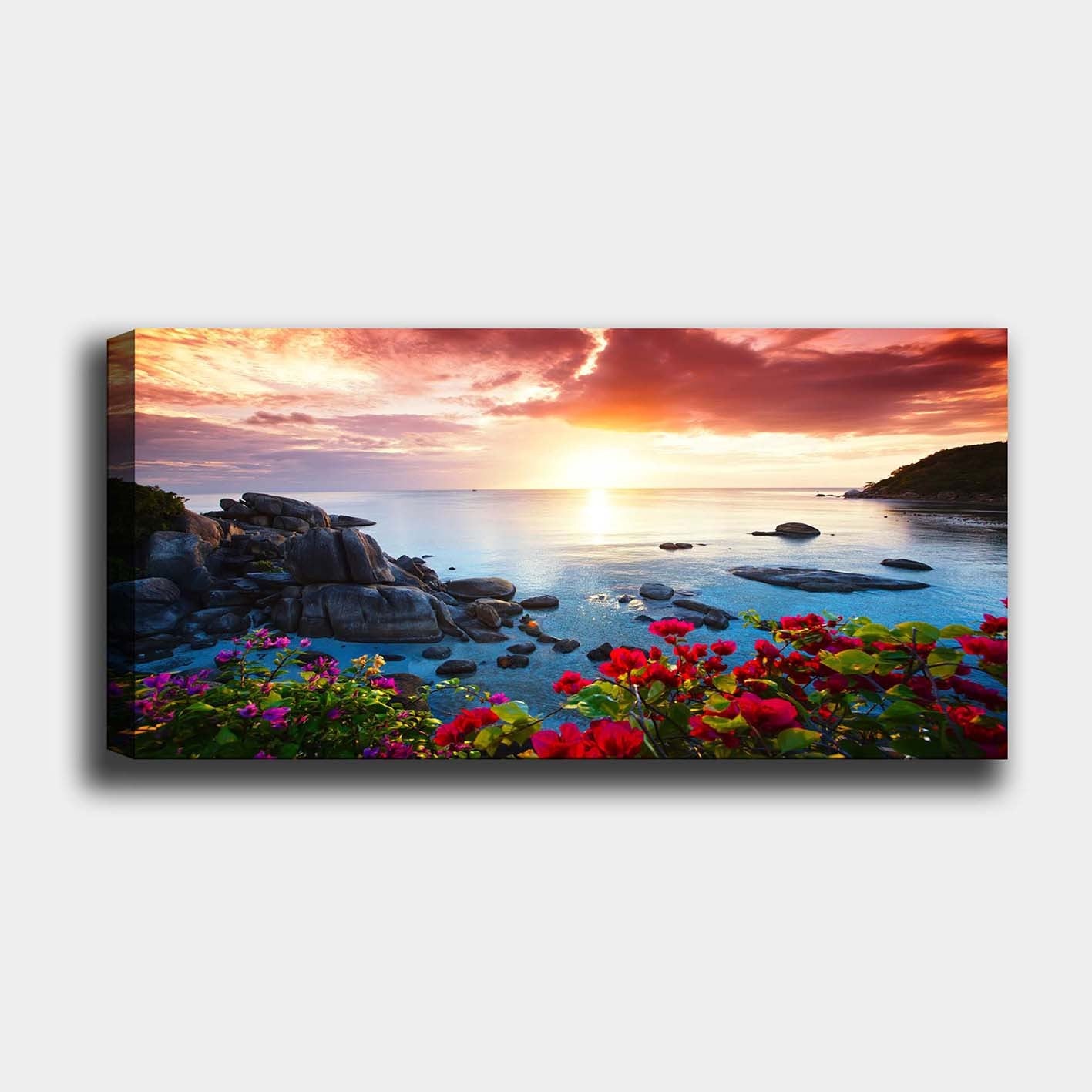 Quadro Decorativo em Tela 50x120 cm Multicolor com Moldura de Madeira (3 cm)