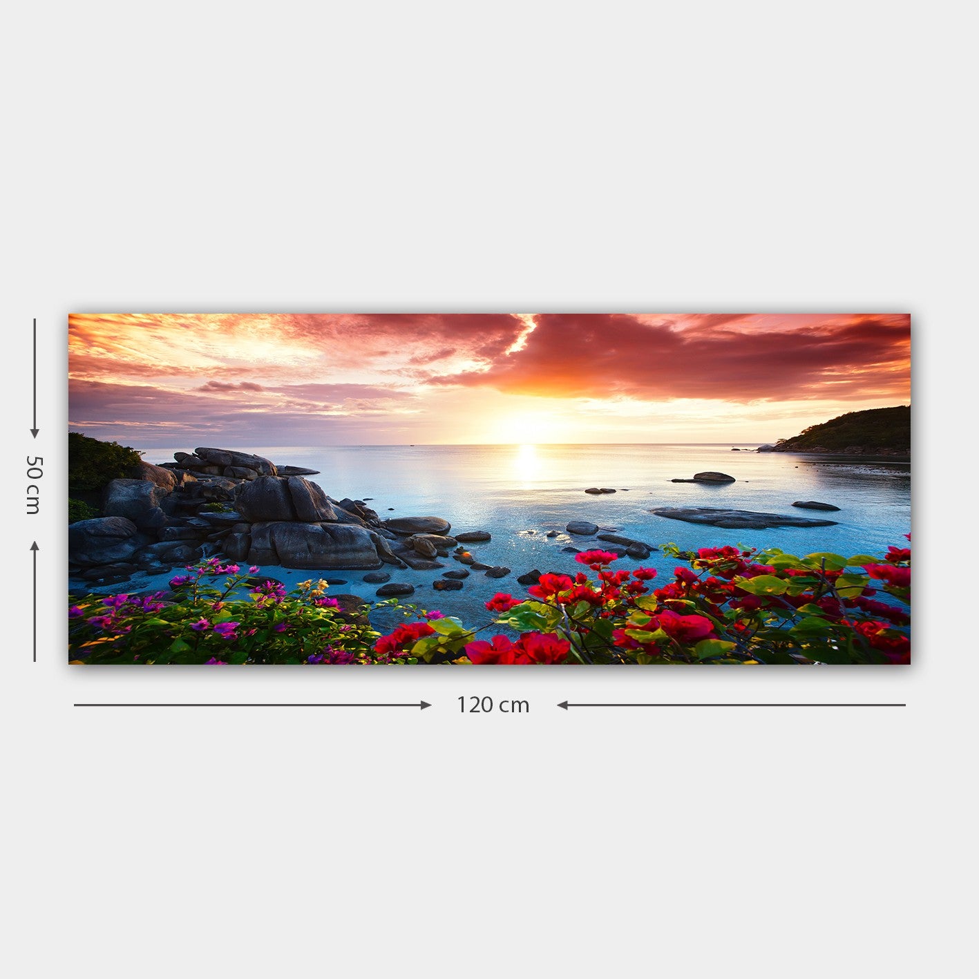 Quadro Decorativo em Tela 50x120 cm Multicolor com Moldura de Madeira (3 cm)