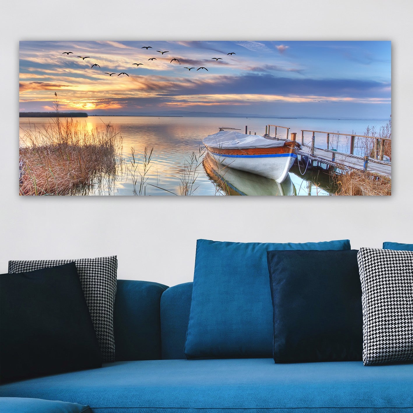 Quadro em Tela Multicolor 50x120 cm com Moldura de Madeira (3 cm)