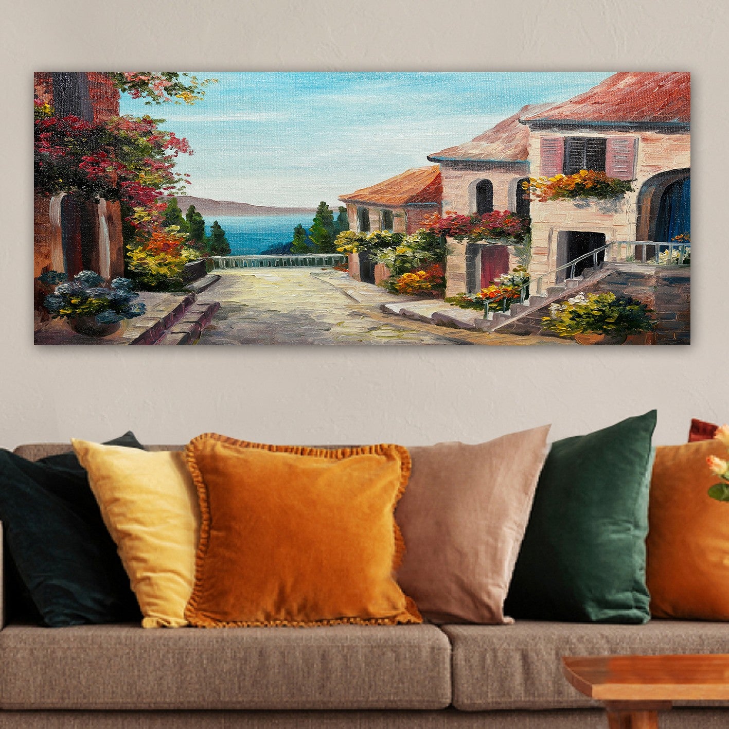 Quadro em Tela Decorativa Multicolor 50x120 cm com Moldura de Madeira (3 cm)