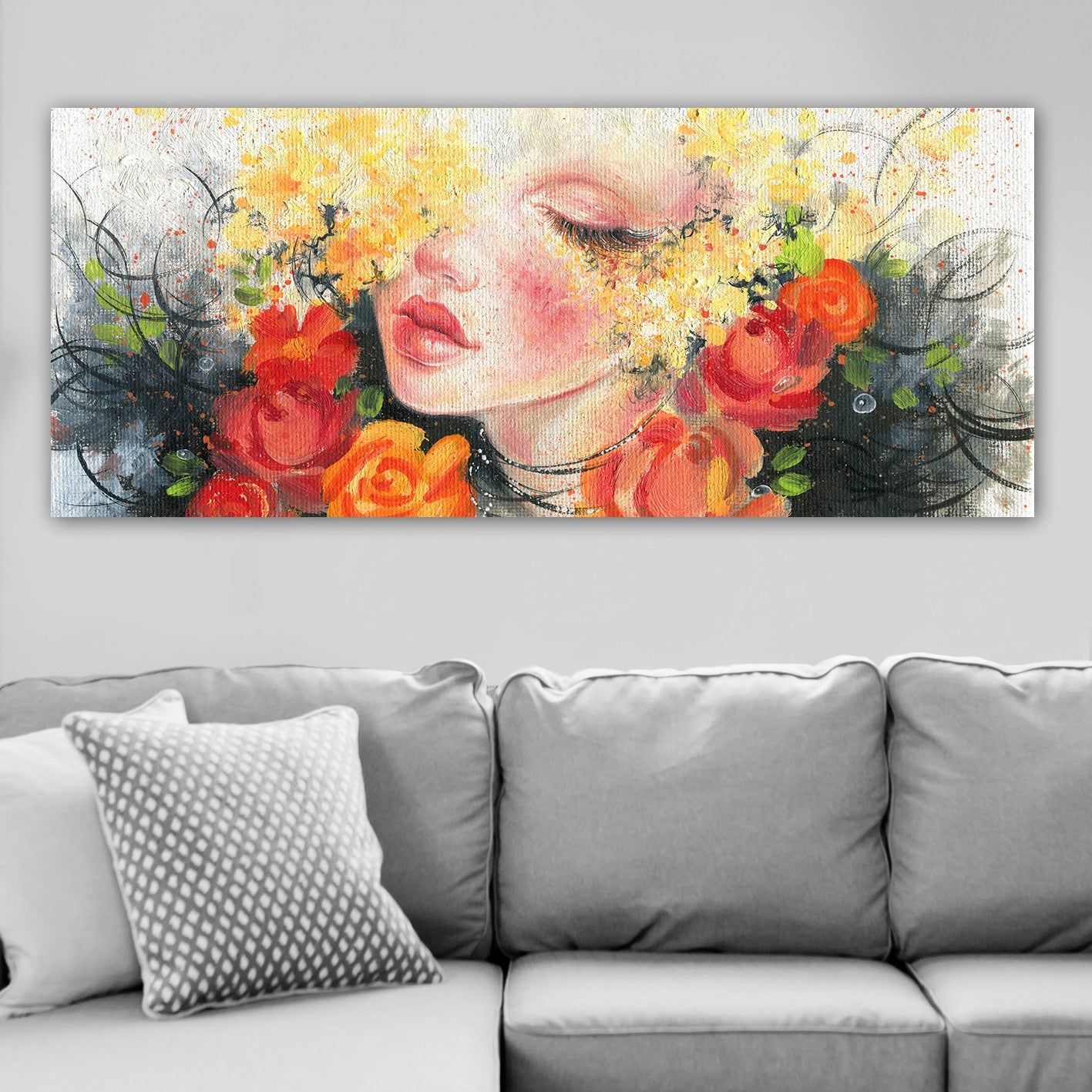 Quadro em Tela Canvas Multicolorido 50 x 120 cm com Moldura de Madeira 3 cm