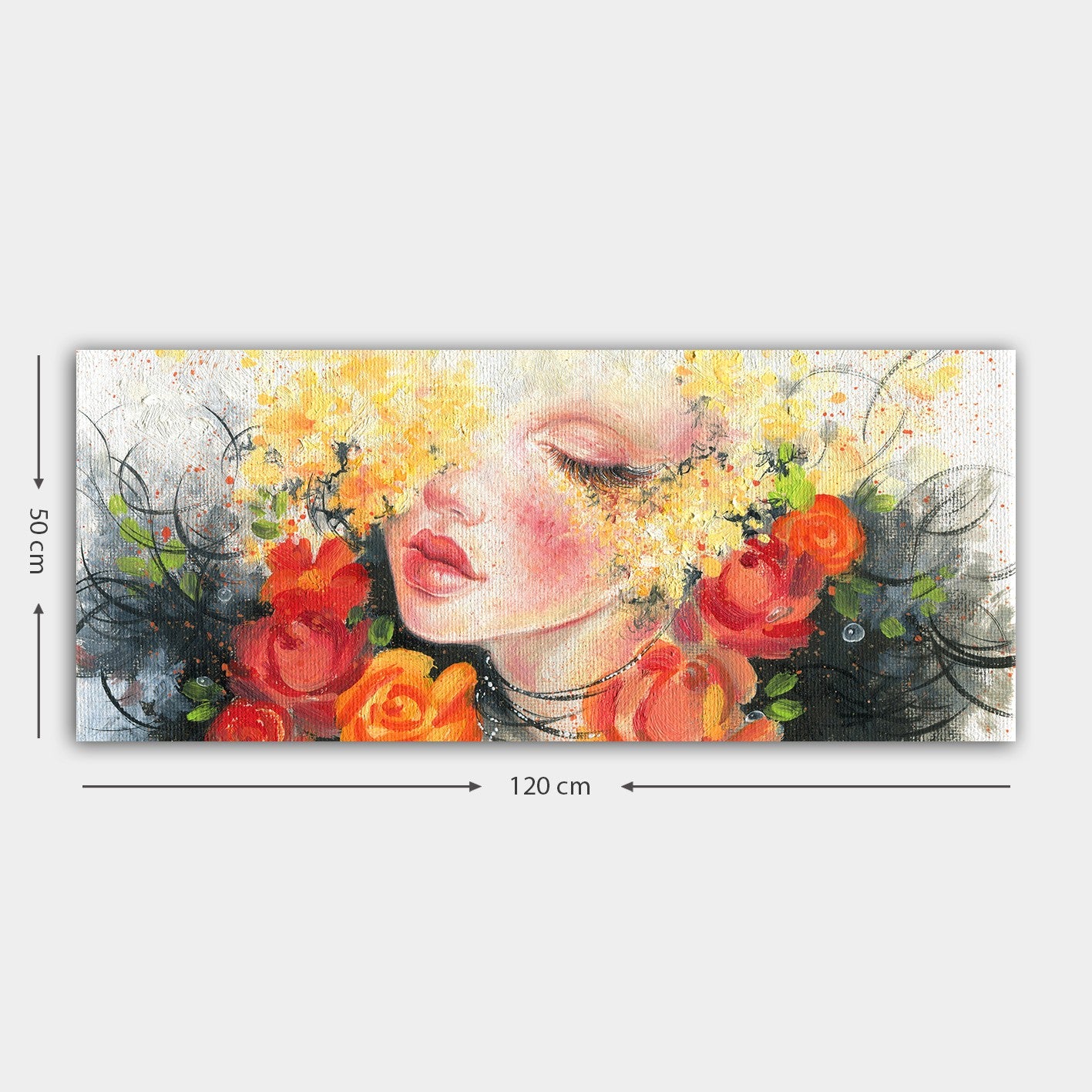 Quadro em Tela Canvas Multicolorido 50 x 120 cm com Moldura de Madeira 3 cm