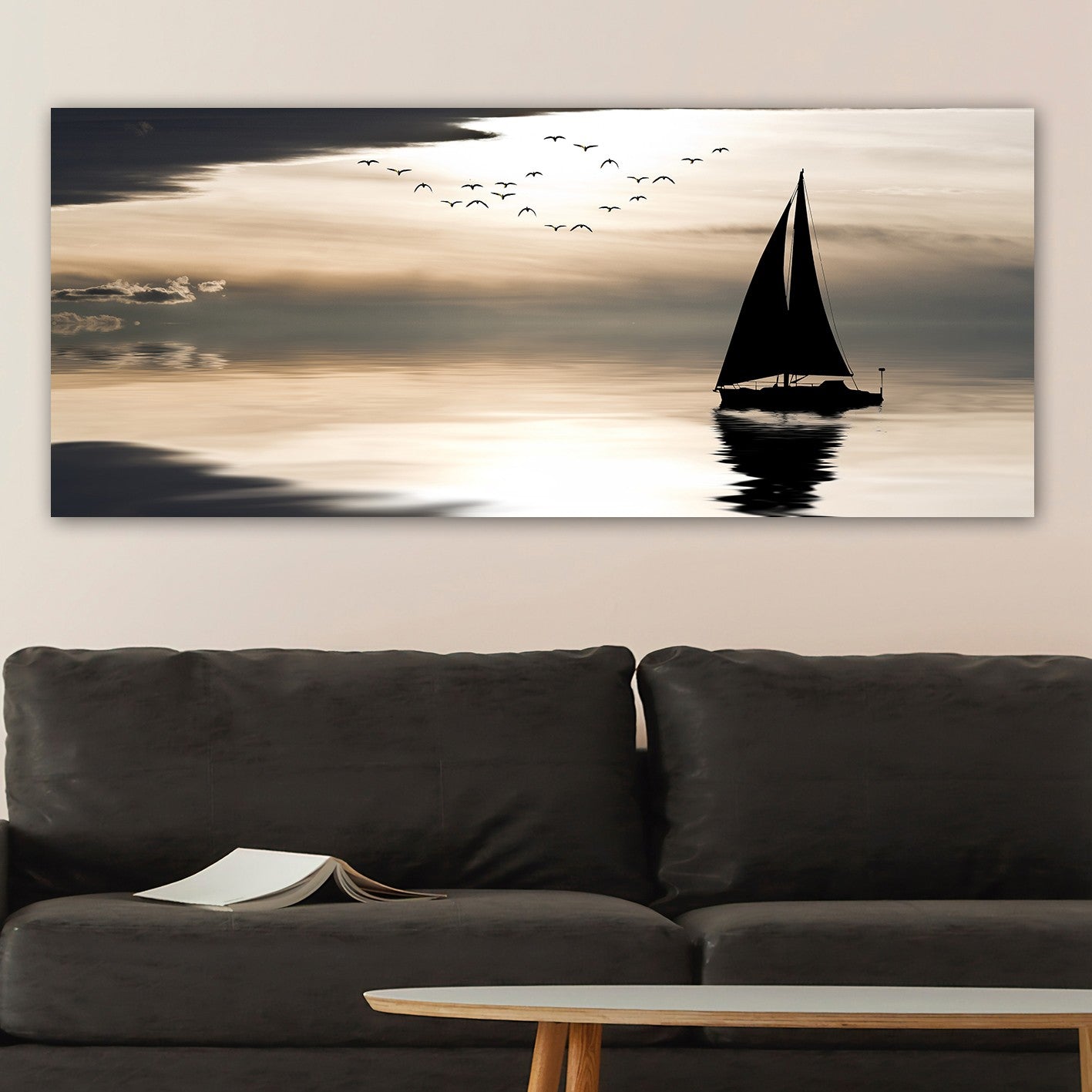 Pintura decorativa em tela – 50 x 120 cm – moldura de madeira – tela