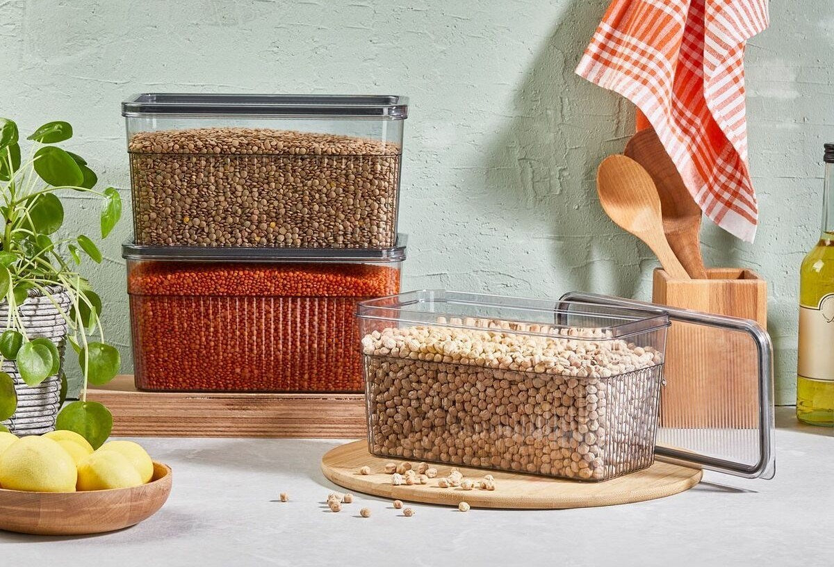 Conjunto de caixas de arrumação em plástico – 13 x 26 x 13 cm – Transparente