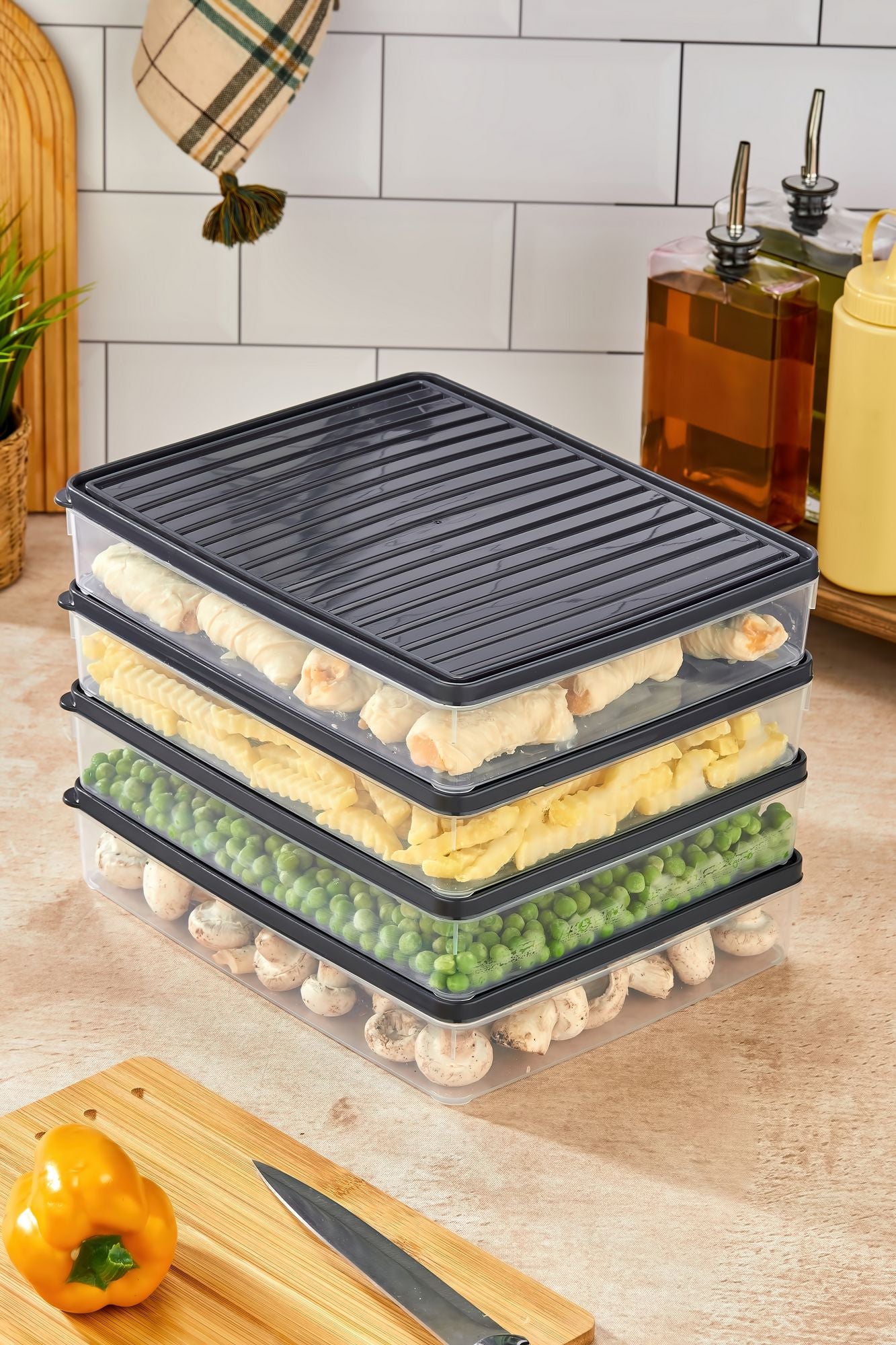 Conjunto de caixas de armazenamento – 27,5 x 5 x 22,5 cm – Antracite – Plástico