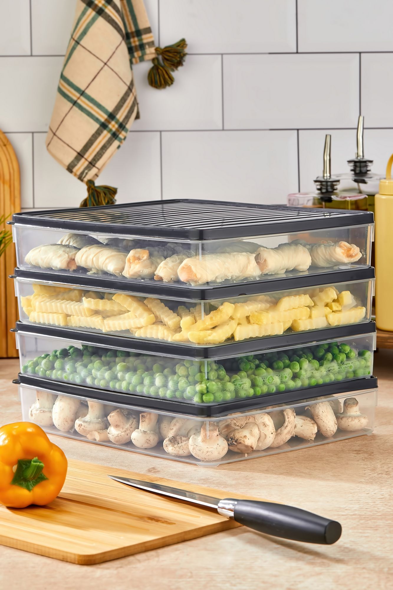 Conjunto de caixas de armazenamento – 27,5 x 5 x 22,5 cm – Antracite – Plástico