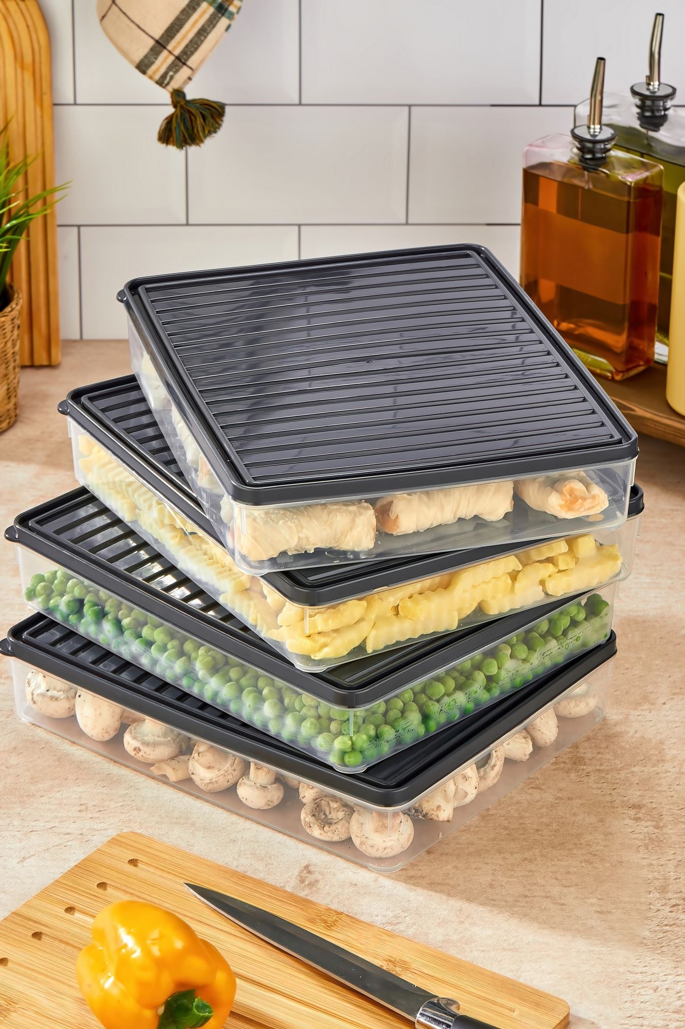 Conjunto de caixas de armazenamento – 27,5 x 5 x 22,5 cm – Antracite – Plástico