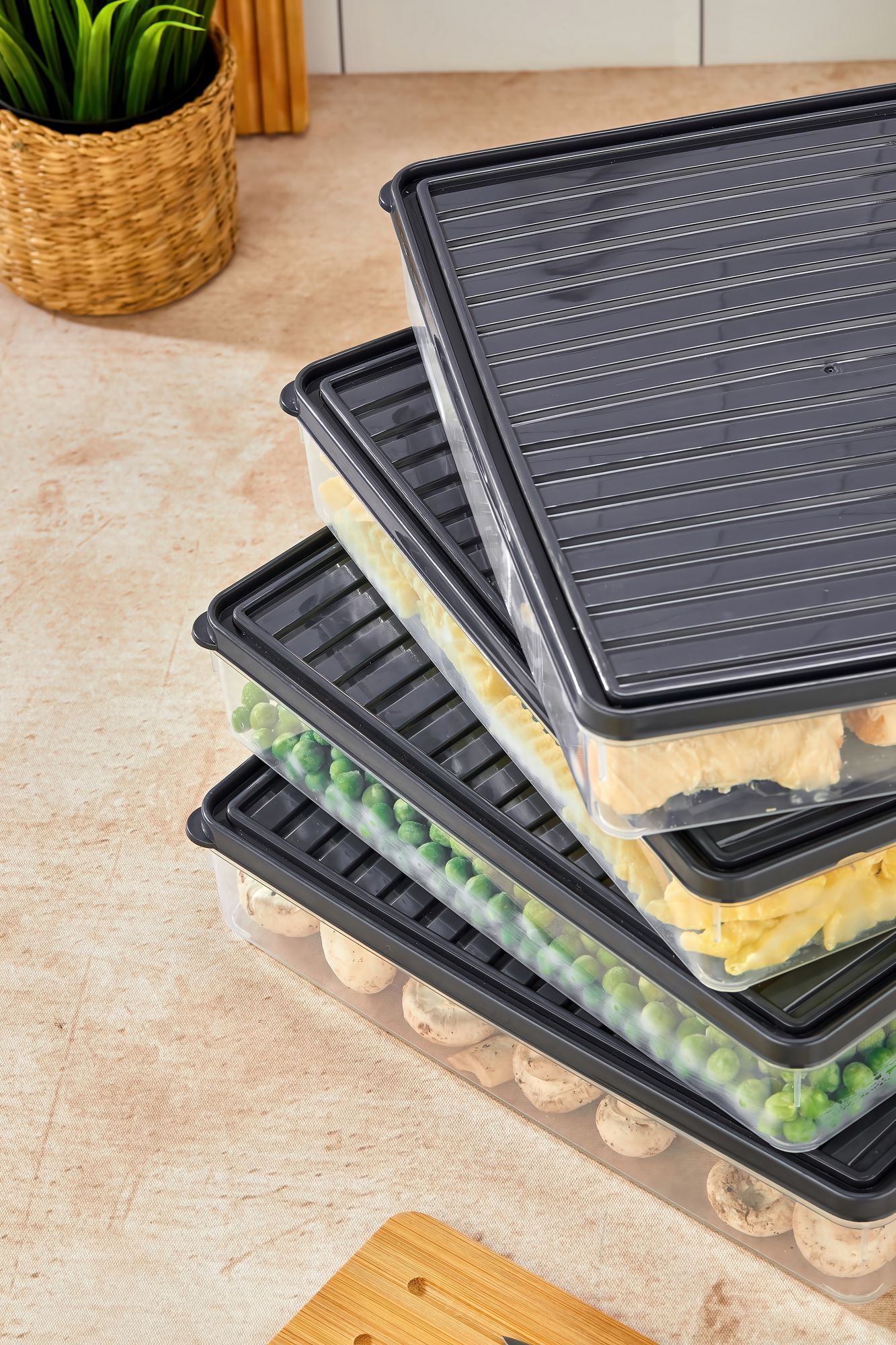 Conjunto de caixas de armazenamento – 27,5 x 5 x 22,5 cm – Antracite – Plástico