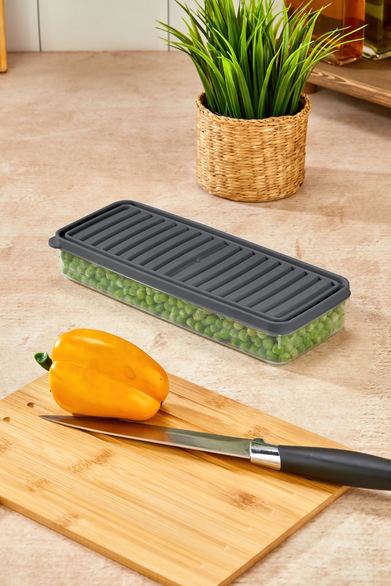 Conjunto de Caixas de Armazenamento (4 Peças) – 26,5 x 5 x 10,5 cm – Antracite – Plástico