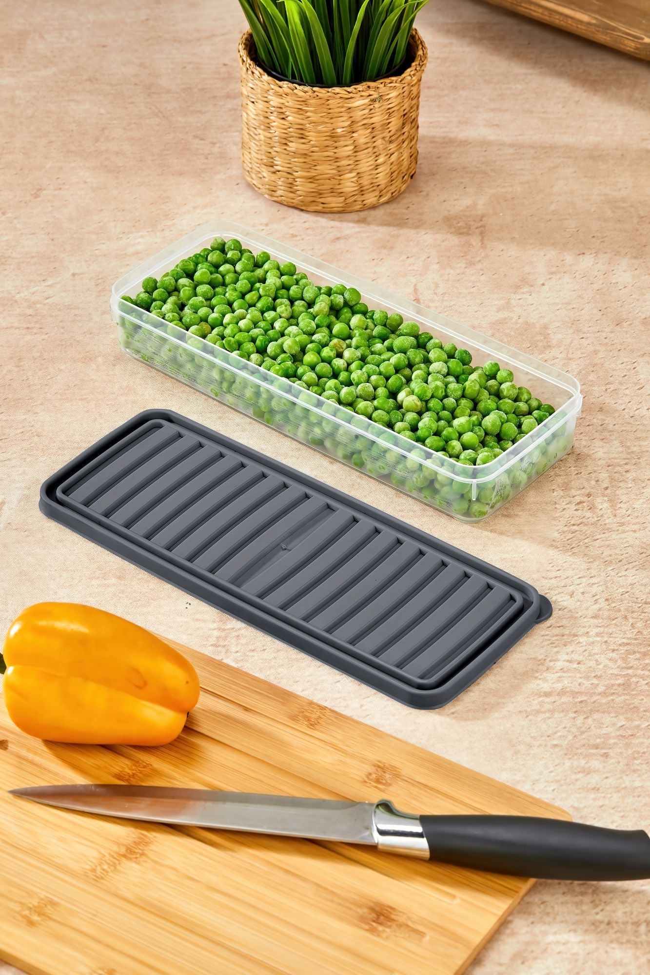 Conjunto de Caixas de Armazenamento (4 Peças) – 26,5 x 5 x 10,5 cm – Antracite – Plástico