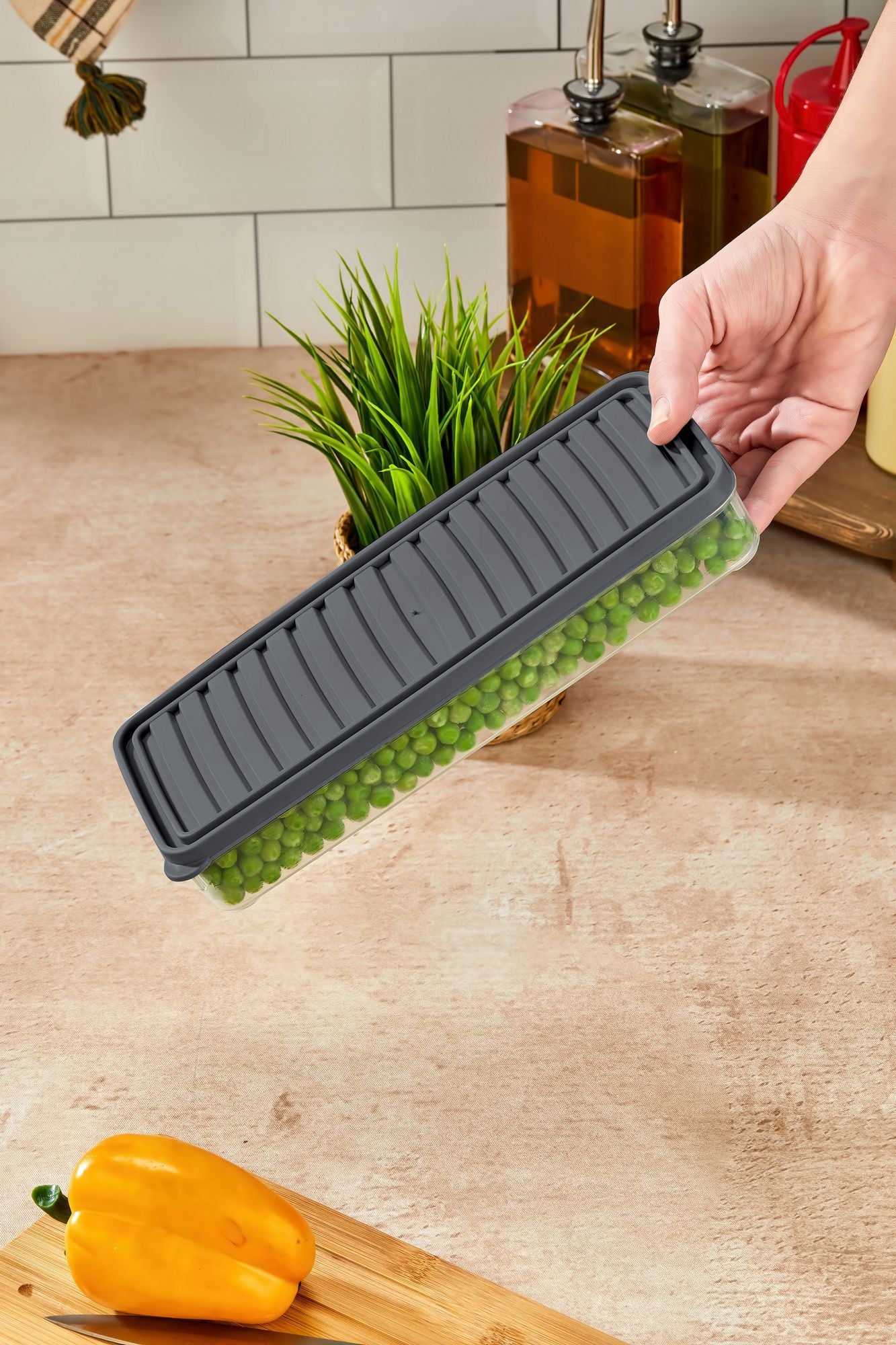 Conjunto de Caixas de Armazenamento (4 Peças) – 26,5 x 5 x 10,5 cm – Antracite – Plástico