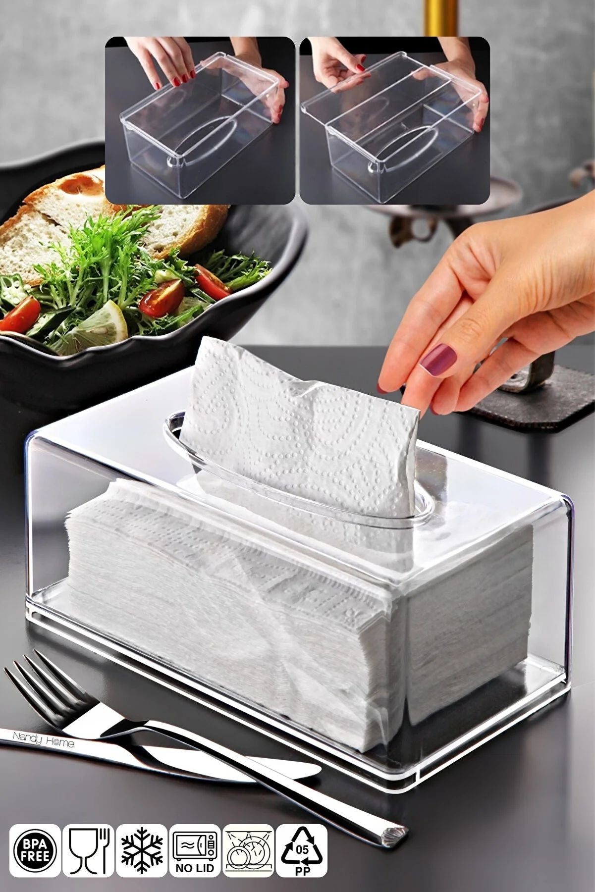 Porta-guardanapos – 21 x 12 x 9 cm – Transparente – Plástico