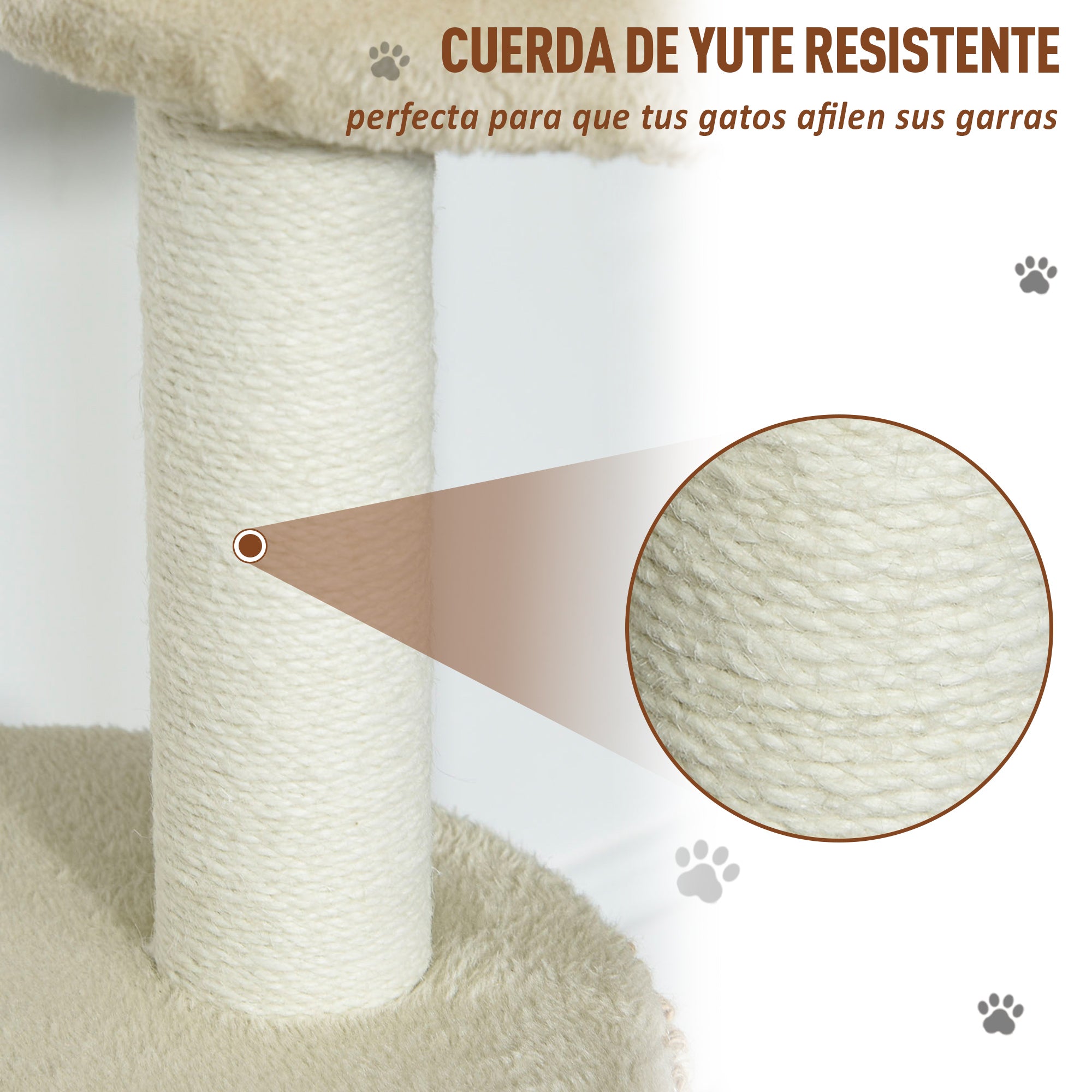 Árvore para Gatos com Caverna de Pelúcia e Postes de Juta - 61x41x96 cm - Bege e Café