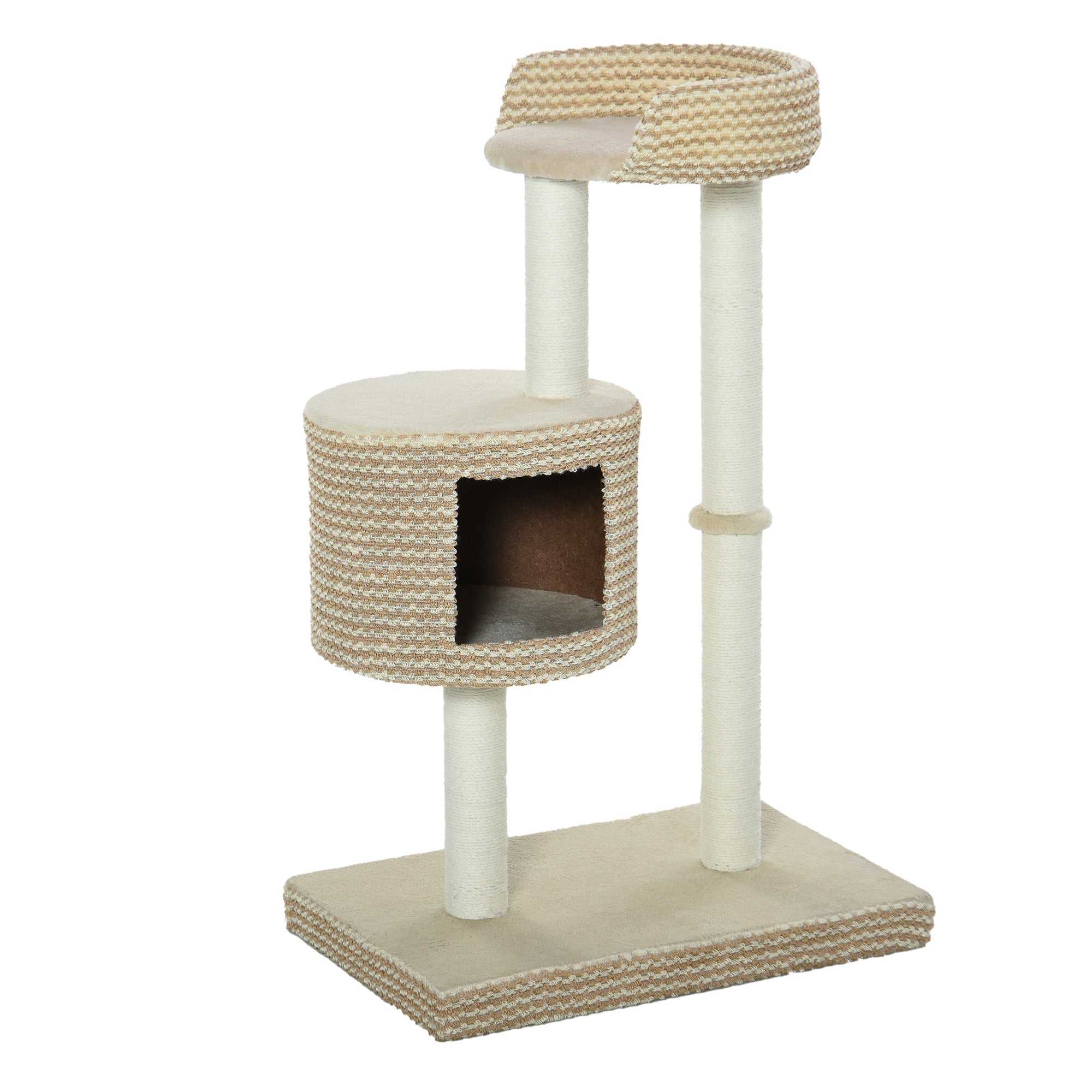 Árvore para Gatos com Caverna de Pelúcia e Postes de Juta - 61x41x96 cm - Bege e Café