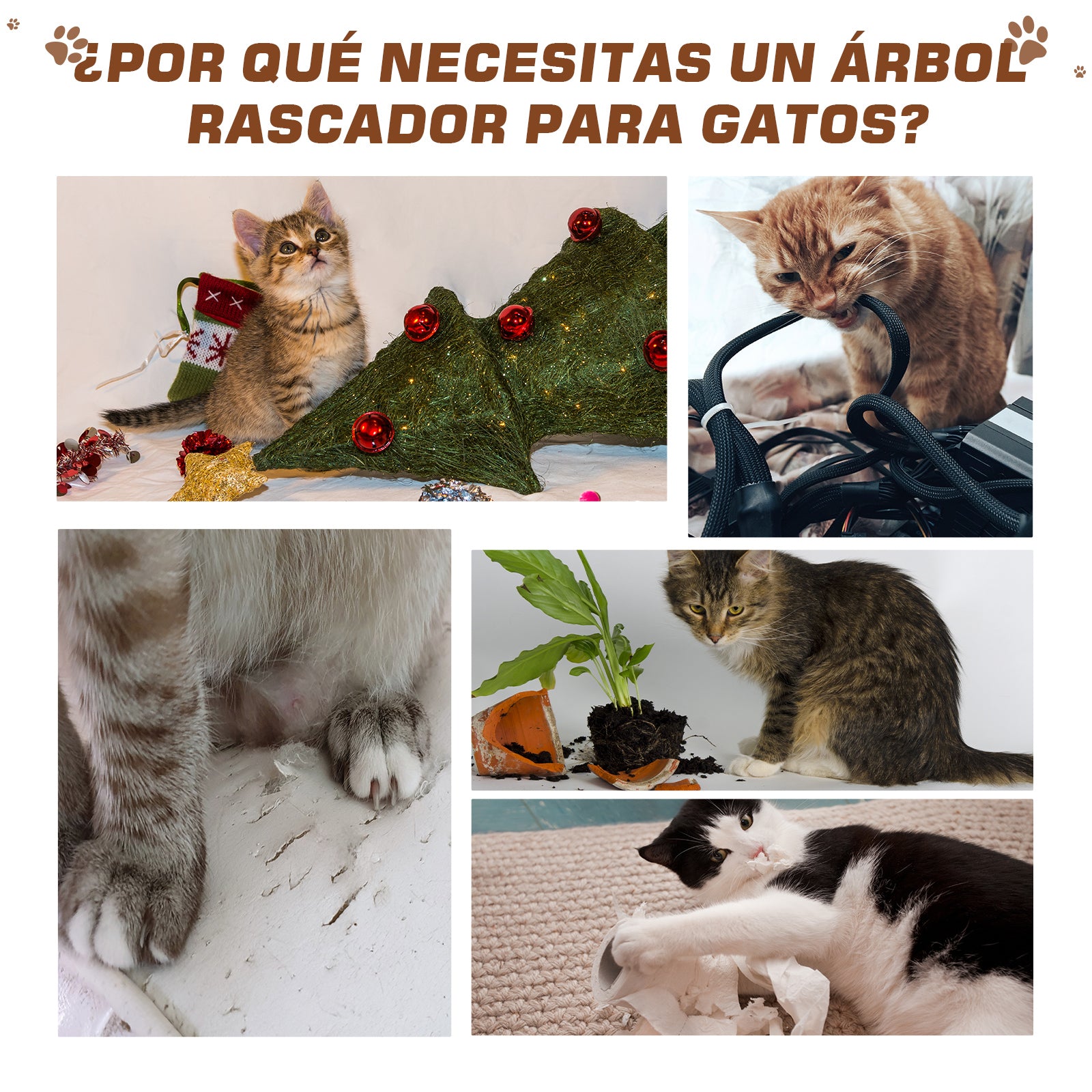 Árvore para Gatos com Caverna de Pelúcia e Postes de Juta - 61x41x96 cm - Bege e Café