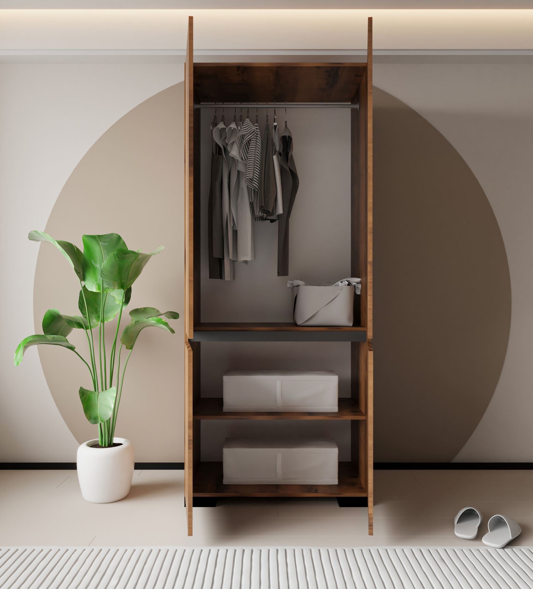 Guarda-roupa – 90 cm x 210 cm x 52 cm – Nogueira e Antracite – Aglomerado revestido de melamina