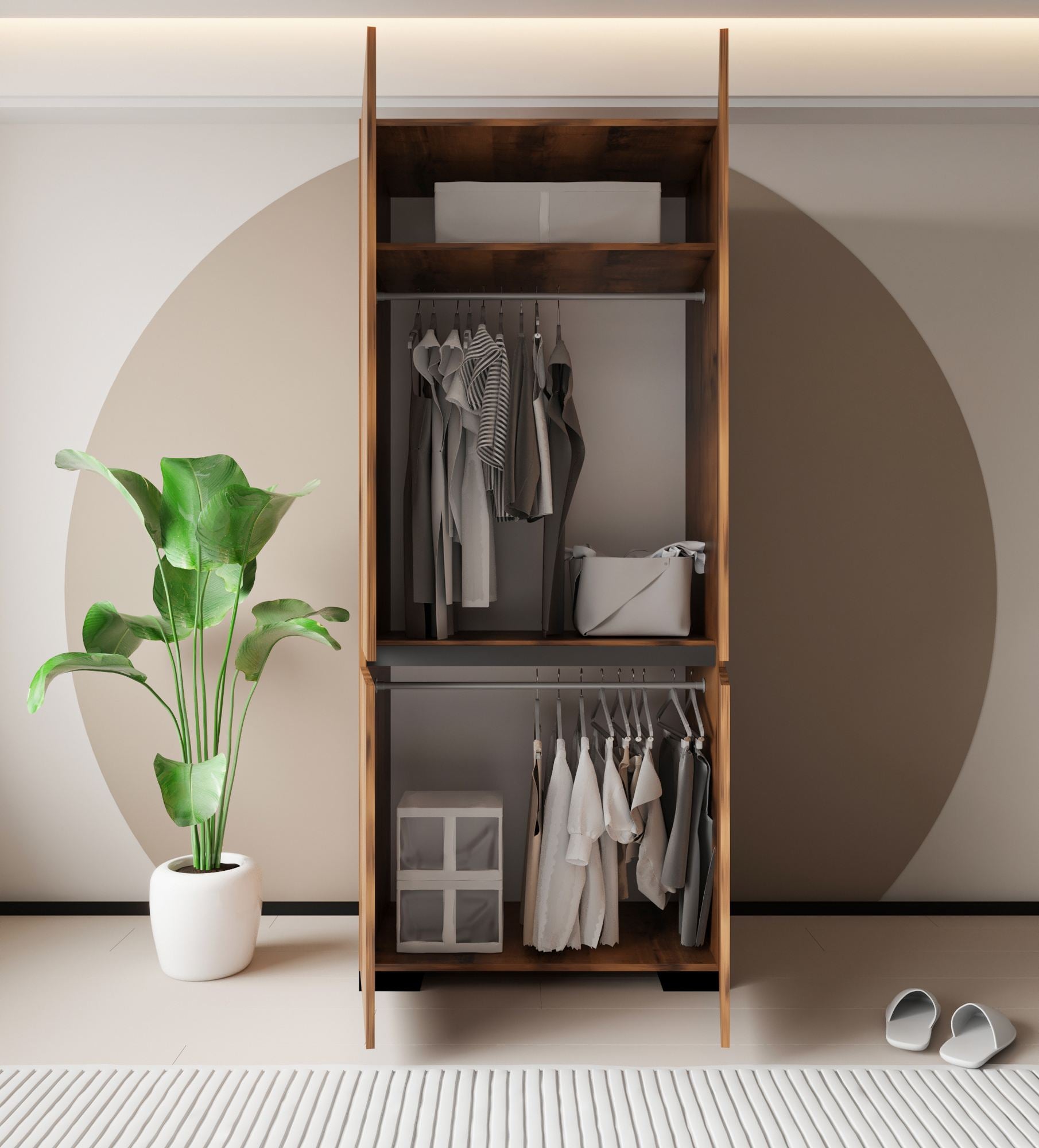 Guarda-roupa – 90 cm x 210 cm x 52 cm – Nogueira e Antracite – Aglomerado revestido de melamina