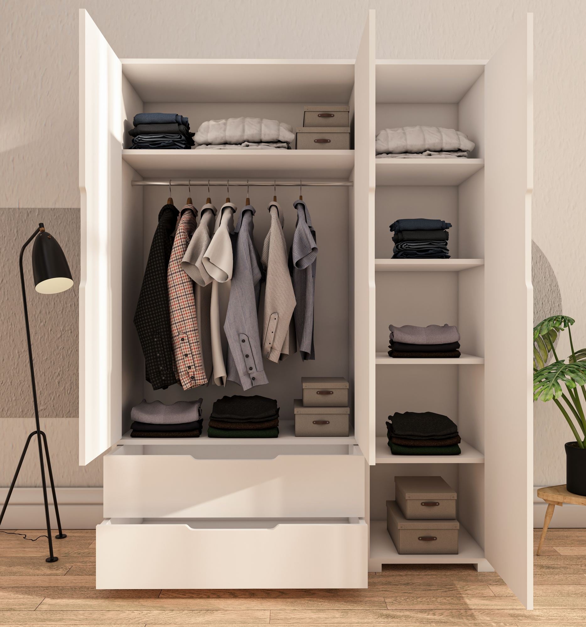 Guarda-roupa – 137 cm x 183 cm x 45 cm – Branco – Aglomerado revestido de melamina