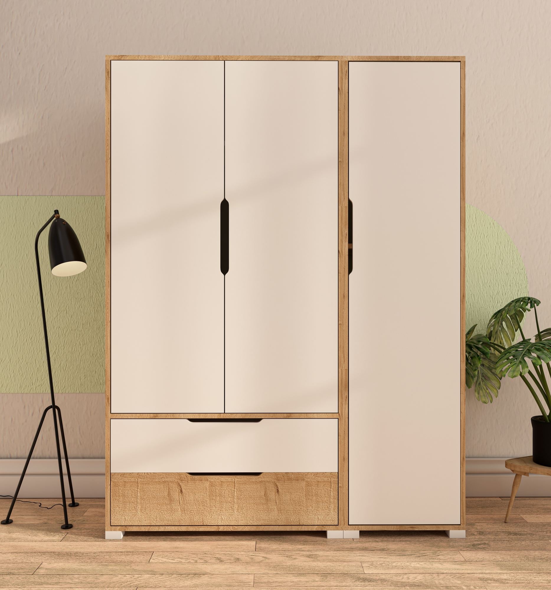 Guarda-Roupa – 137 cm x 183 cm x 45 cm – Carvalho Safira e Branco – Aglomerado revestido de melamina