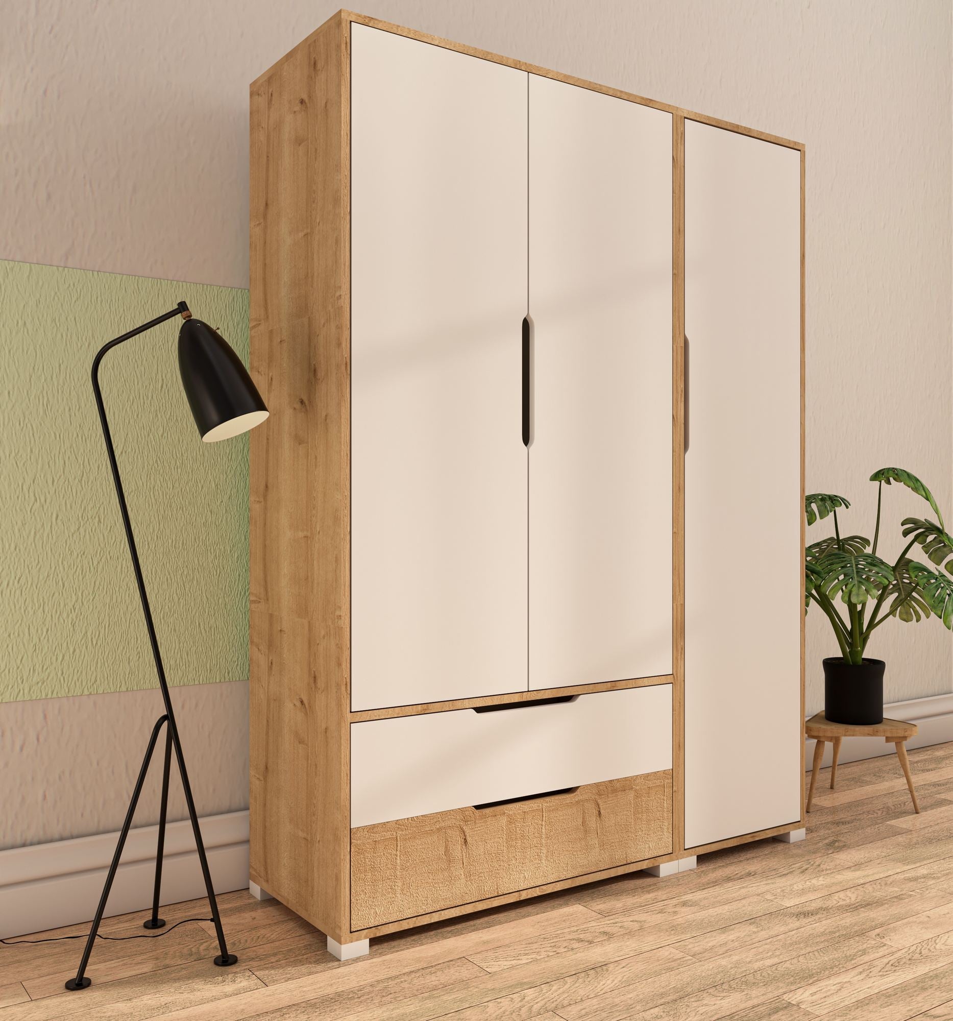 Guarda-Roupa – 137 cm x 183 cm x 45 cm – Carvalho Safira e Branco – Aglomerado revestido de melamina