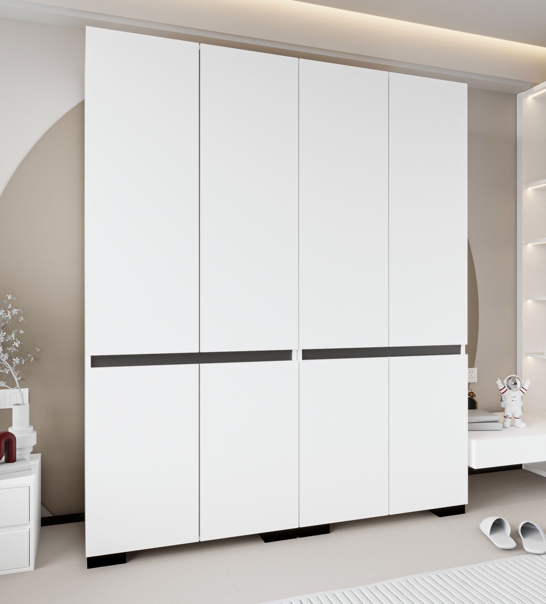 Guarda-roupa – 225cm x 210cm x 52cm – Branco e Antracite – Aglomerado revestido de melamina