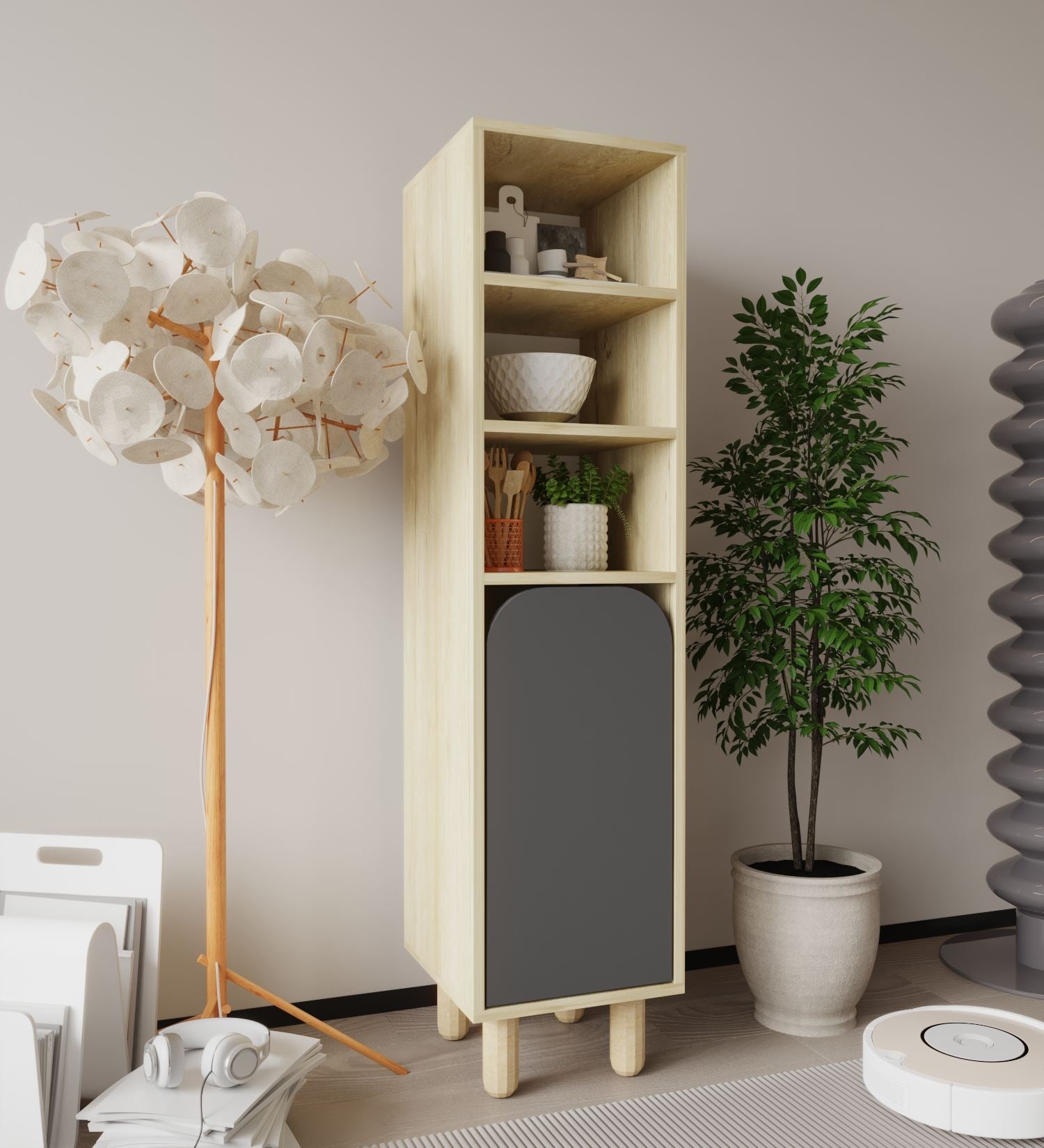 Armário Multiuso – 37 cm x 155 cm x 40 cm – Carvalho Safira e Antracite – MDF revestido de melamina