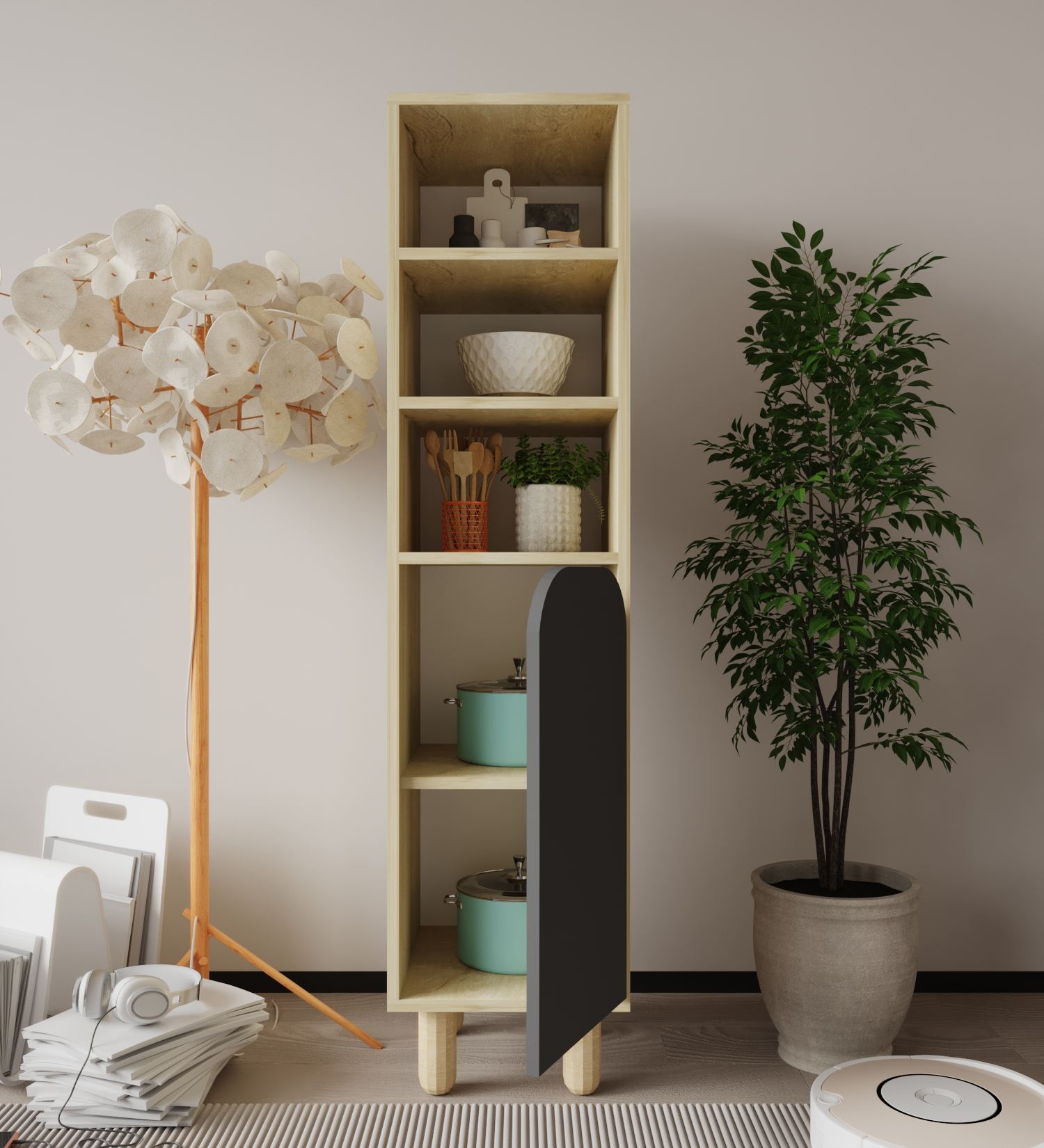 Armário Multiuso – 37 cm x 155 cm x 40 cm – Carvalho Safira e Antracite – MDF revestido de melamina