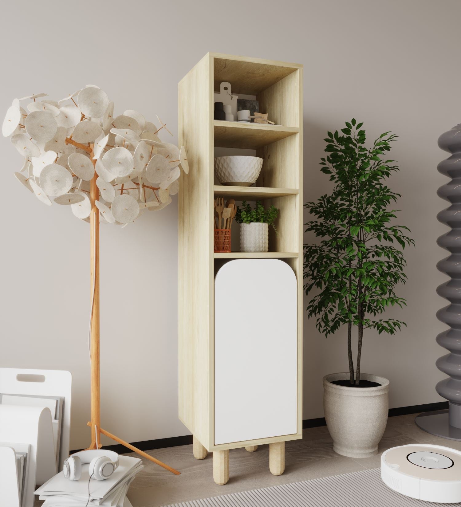 Armário multiuso – 37 cm x 155 cm x 40 cm – Carvalho Safira e Branco – Aglomerado revestido de melamina