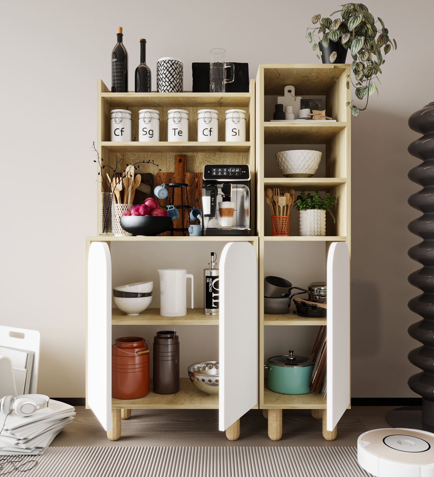 Armário Multiuso – 105 cm x 155 cm x 40 cm – Carvalho Safira e Branco – MDF com revestimento de melamina