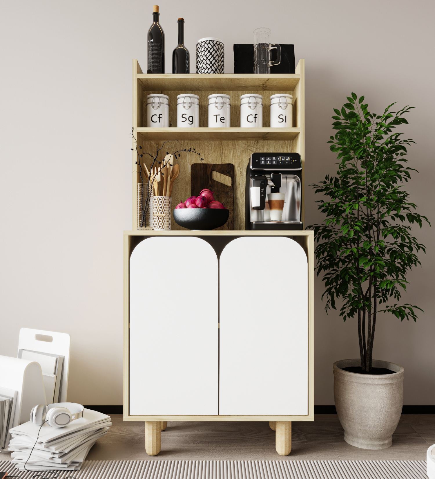 Armário Multiuso – 70 cm x 155 cm x 40 cm – Carvalho Safira e Branco – Aglomerado revestido de melamina