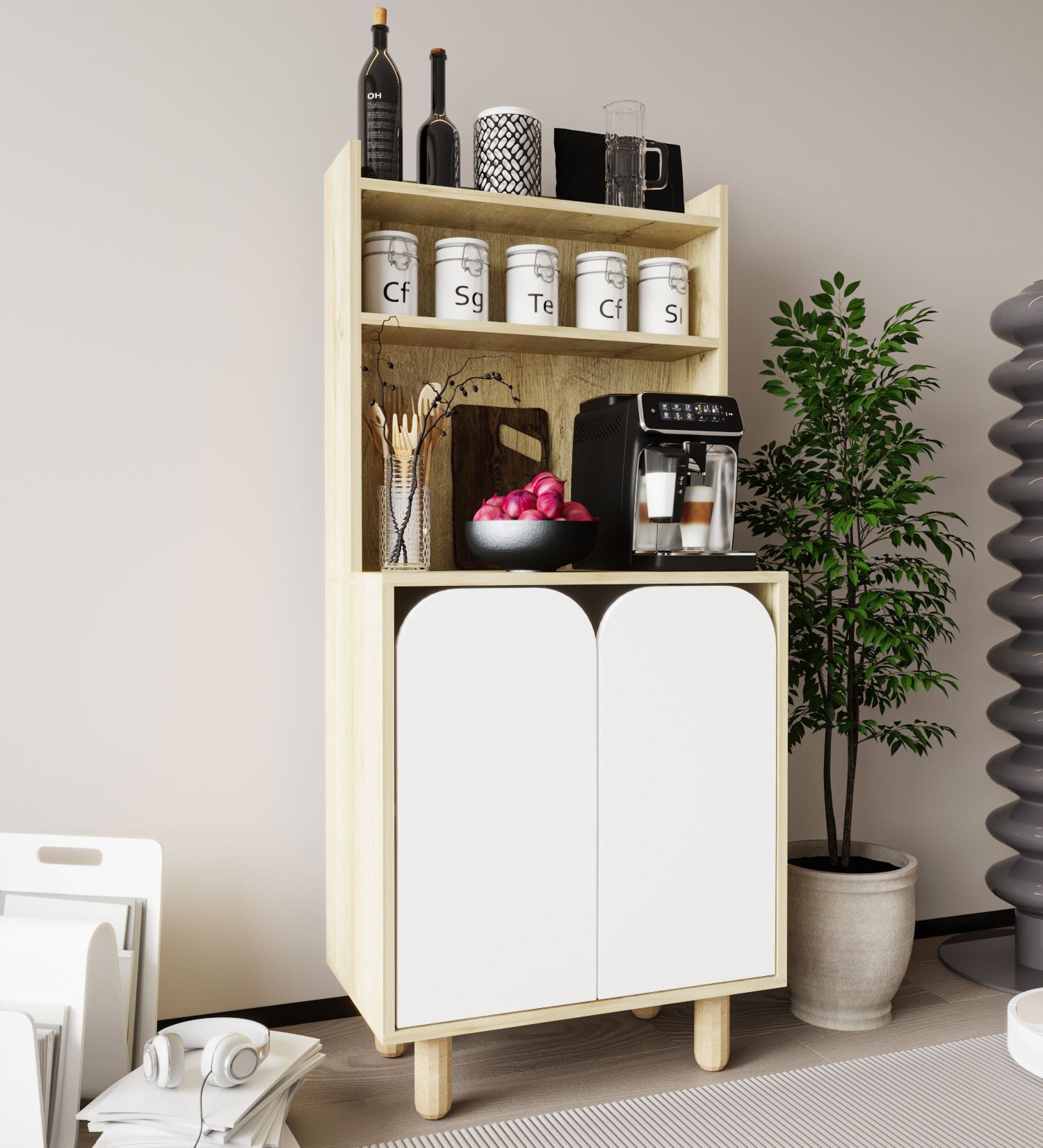 Armário Multiuso – 70 cm x 155 cm x 40 cm – Carvalho Safira e Branco – Aglomerado revestido de melamina