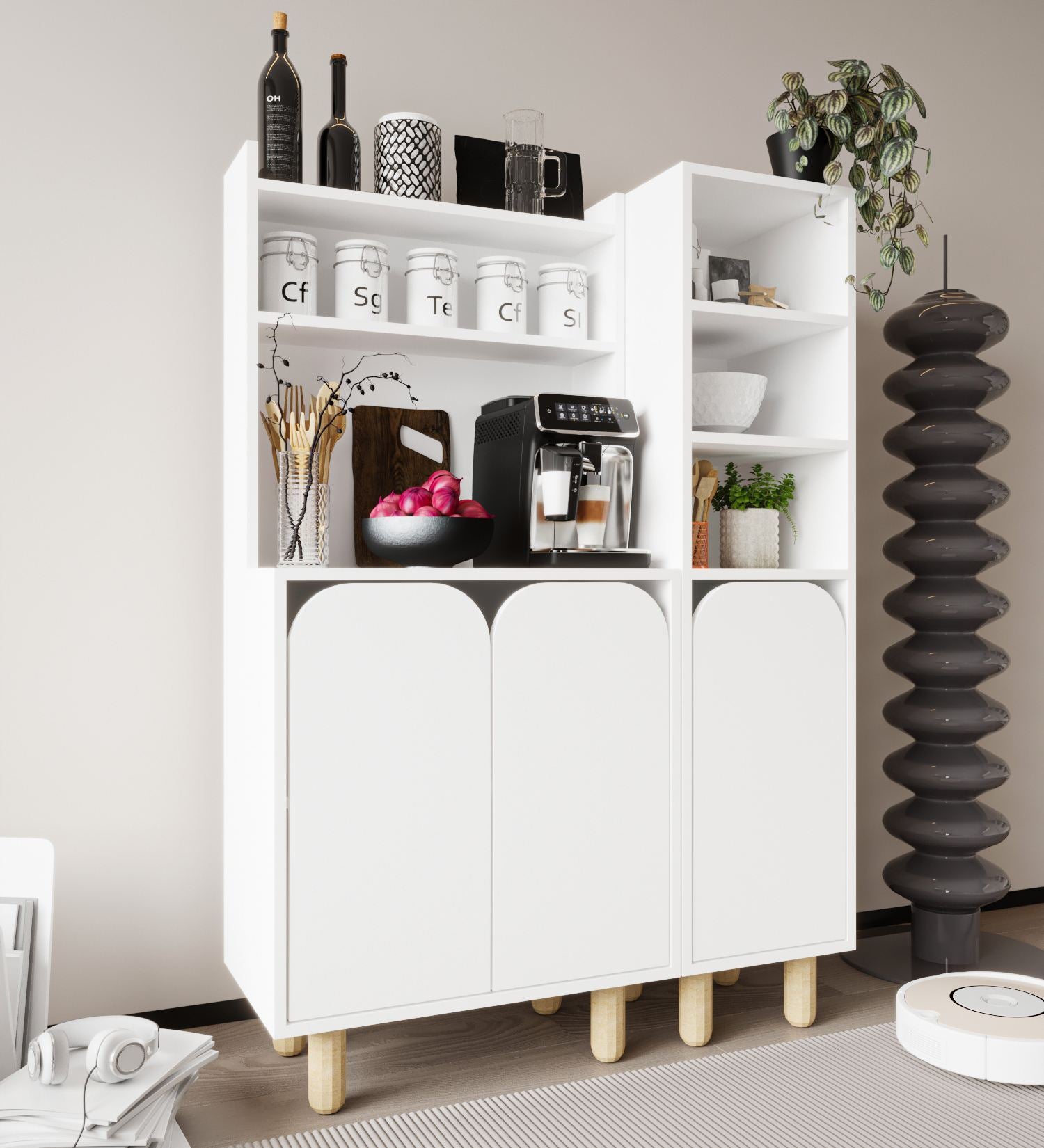 Armário Multiuso – 105 cm x 155 cm x 40 cm – Branco – Aglomerado com pernas em madeira