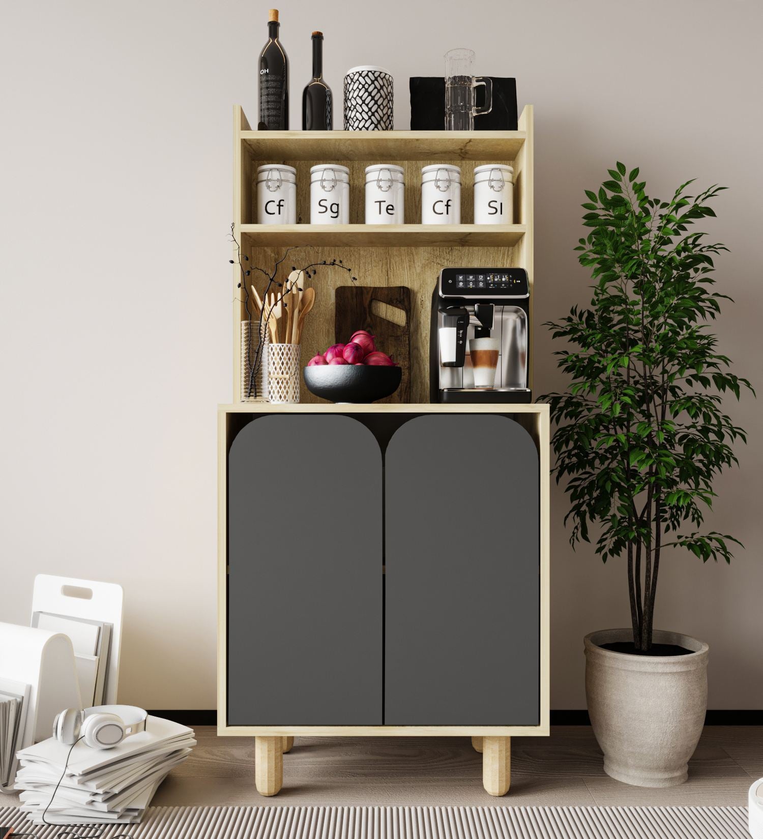 Armário Multiuso – 70 cm x 155 cm x 40 cm – Carvalho Safira e Antracite – Aglomerado