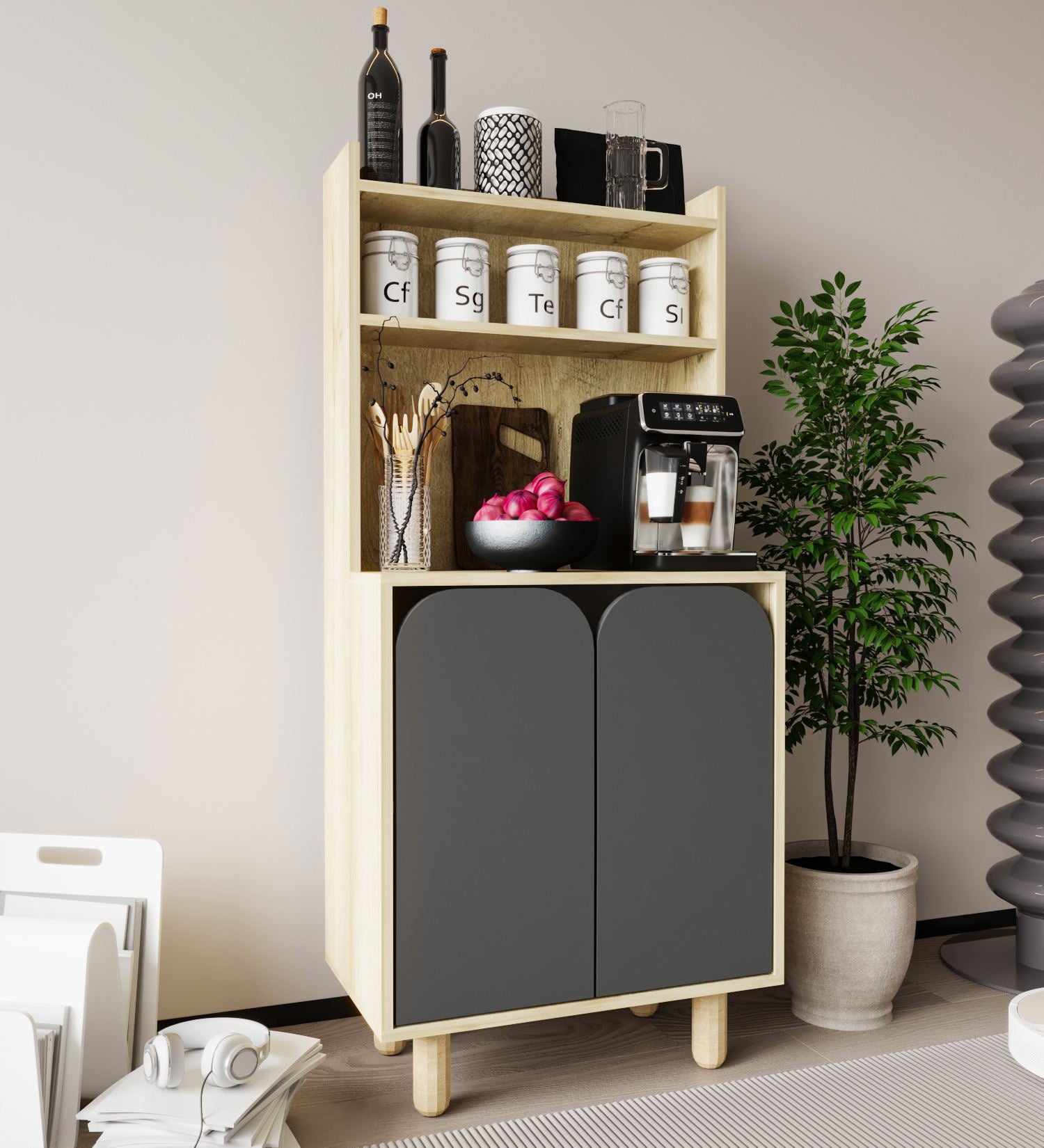 Armário Multiuso – 70 cm x 155 cm x 40 cm – Carvalho Safira e Antracite – Aglomerado