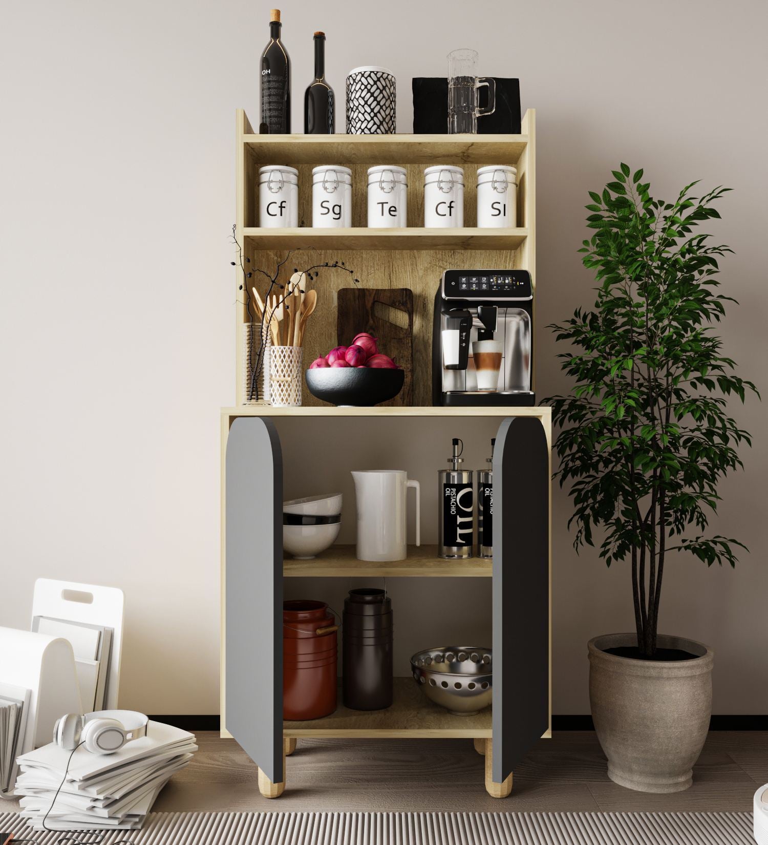 Armário Multiuso – 70 cm x 155 cm x 40 cm – Carvalho Safira e Antracite – Aglomerado