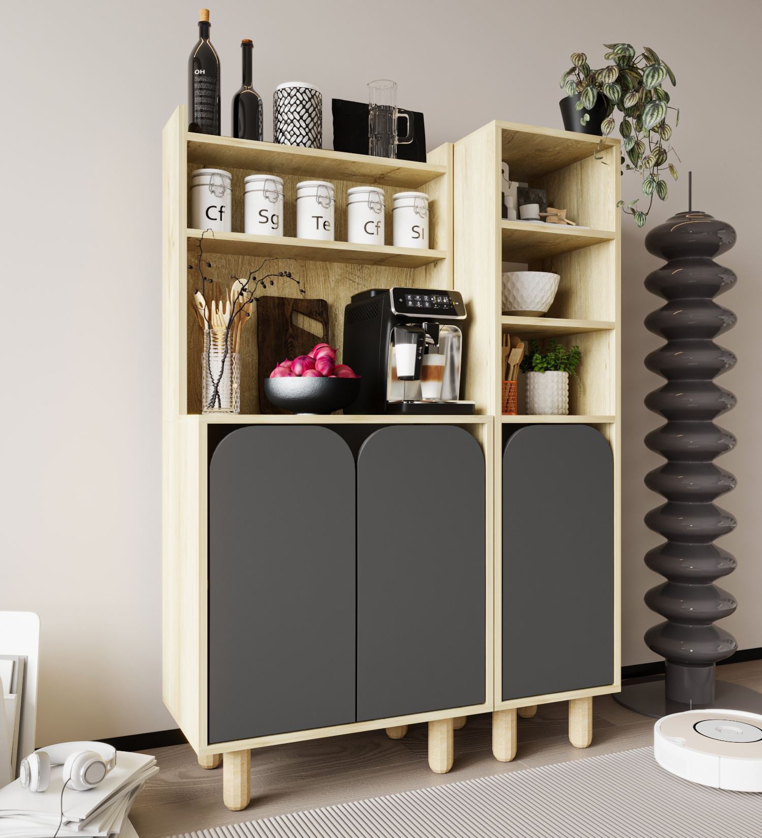 Armário Multiuso – 105 cm x 155 cm x 40 cm – Carvalho Safira e Antracite – Aglomerado