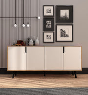 Aparador de Aglomerado Revestido de Melamina – 180 cm x 80 cm x 45 cm – Carvalho Safira e Branco
