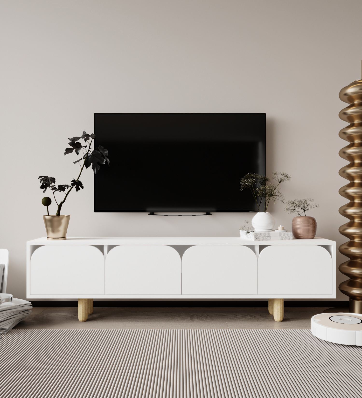 Móvel de TV – 180x48x29,8 cm – Branco – Aglomerado e Madeira