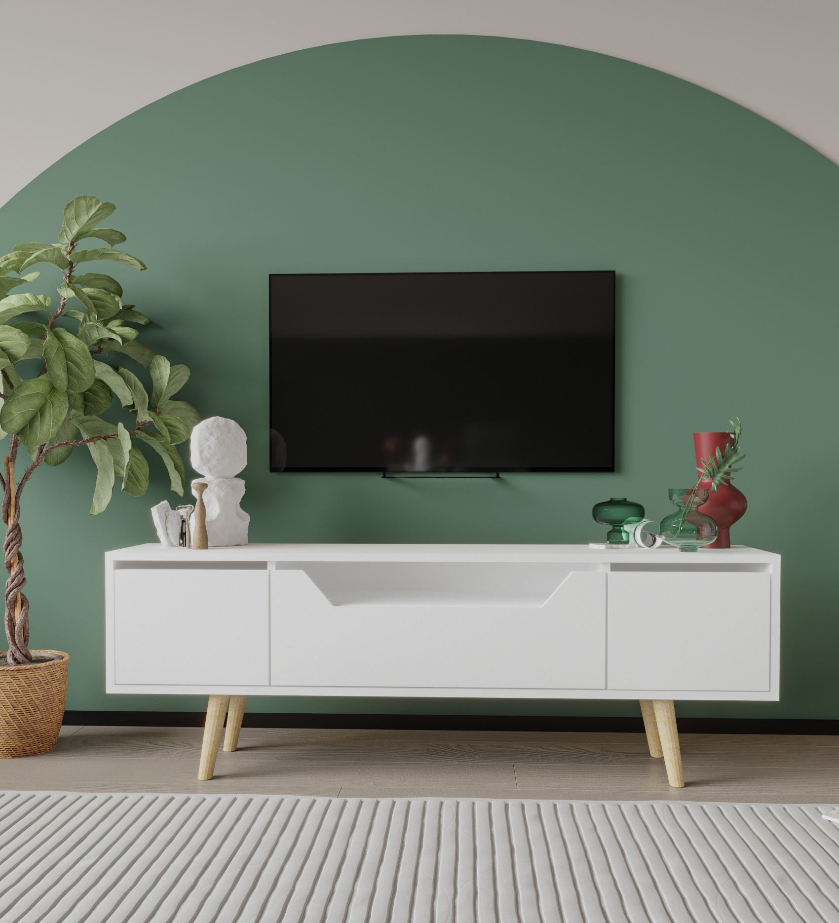 Móvel de TV – 150 cm – Branco – Aglomerado e Madeira