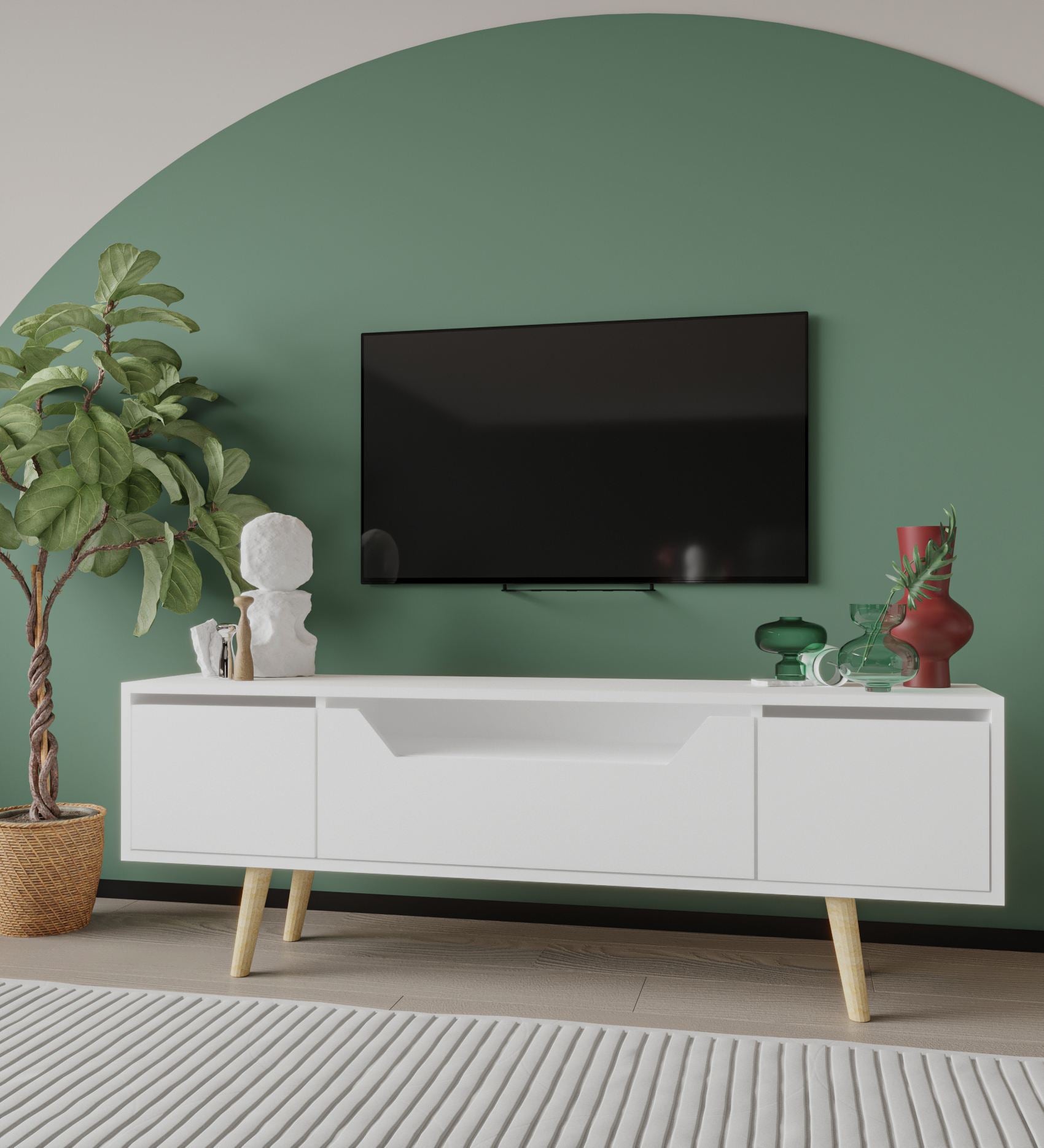 Móvel de TV – 150 cm – Branco – Aglomerado e Madeira