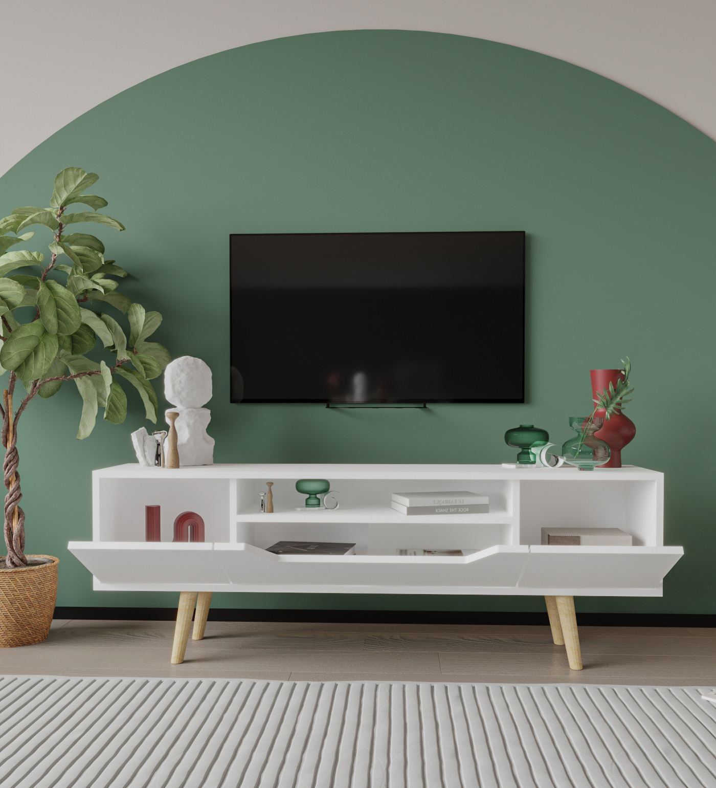 Móvel de TV – 150 cm – Branco – Aglomerado e Madeira