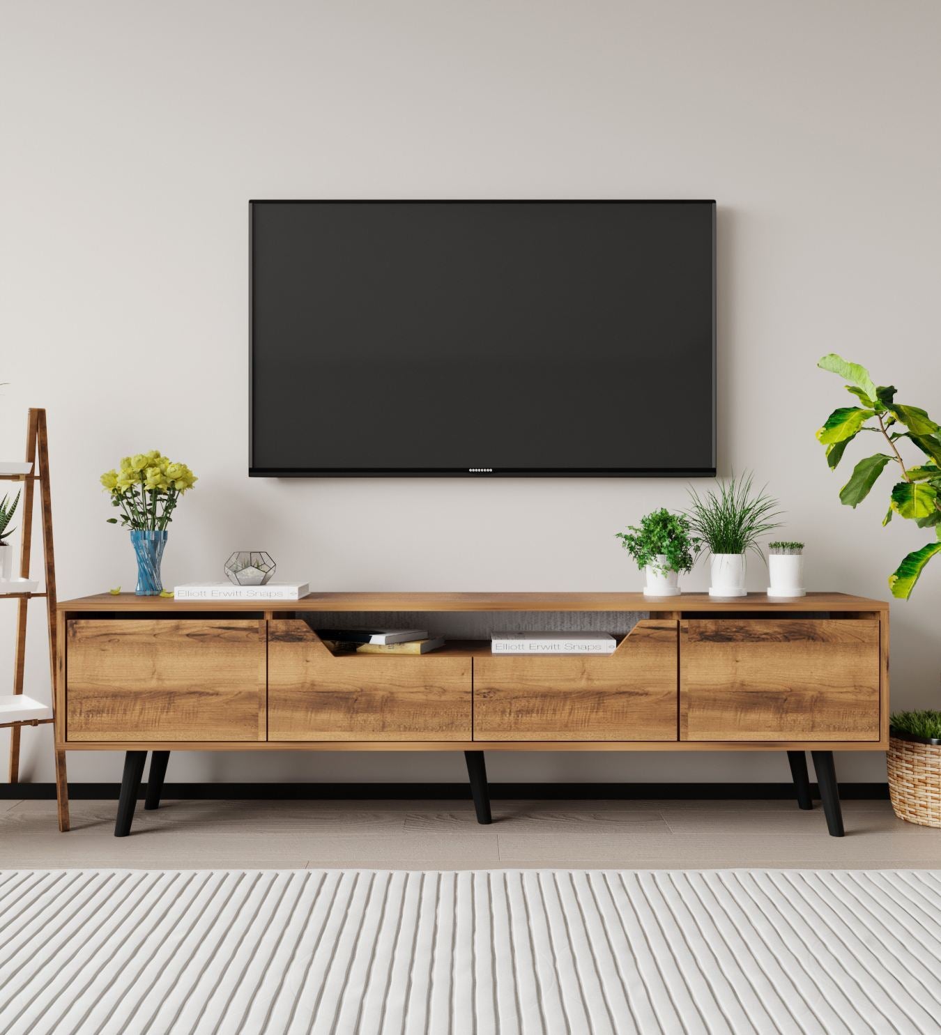Móvel de TV – 180 cm – Nogueira – Aglomerado revestido de melamina