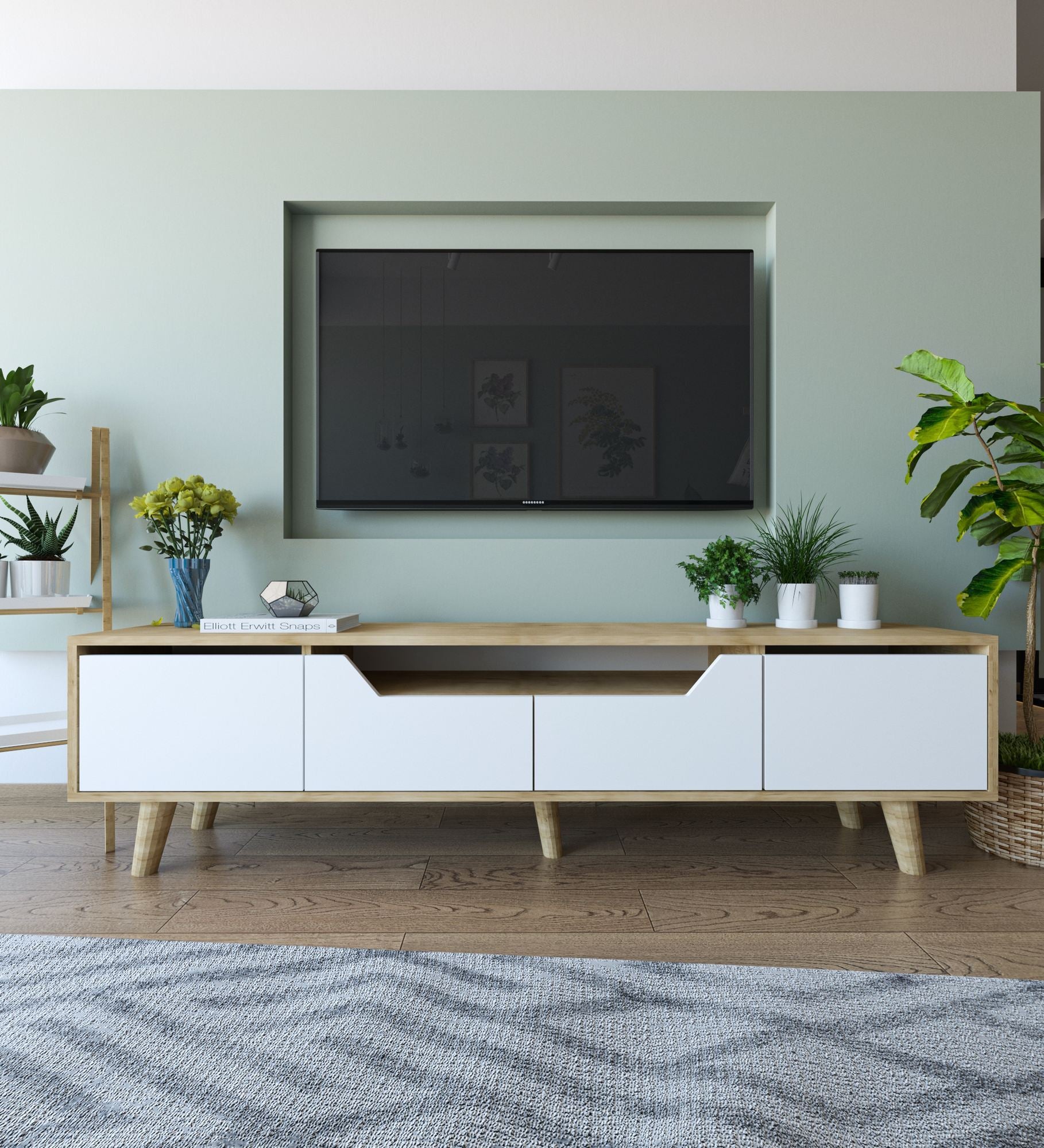 Estante para TV – 180 cm – Carvalho Safira e Branco – Aglomerado