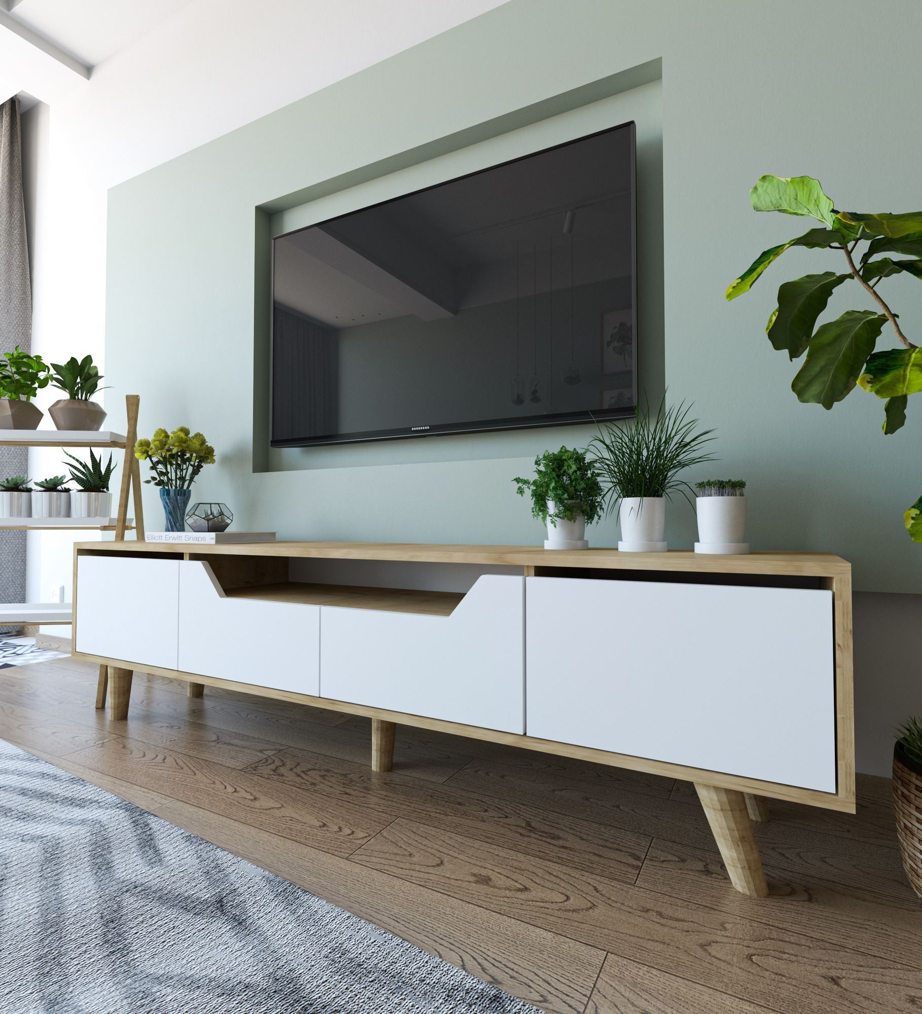 Estante para TV – 180 cm – Carvalho Safira e Branco – Aglomerado