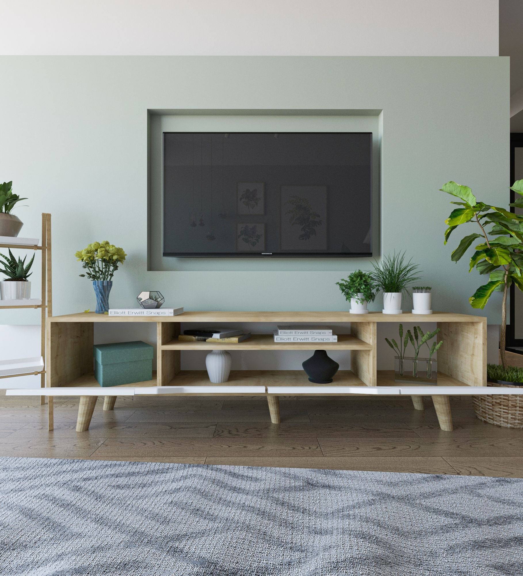 Estante para TV – 180 cm – Carvalho Safira e Branco – Aglomerado