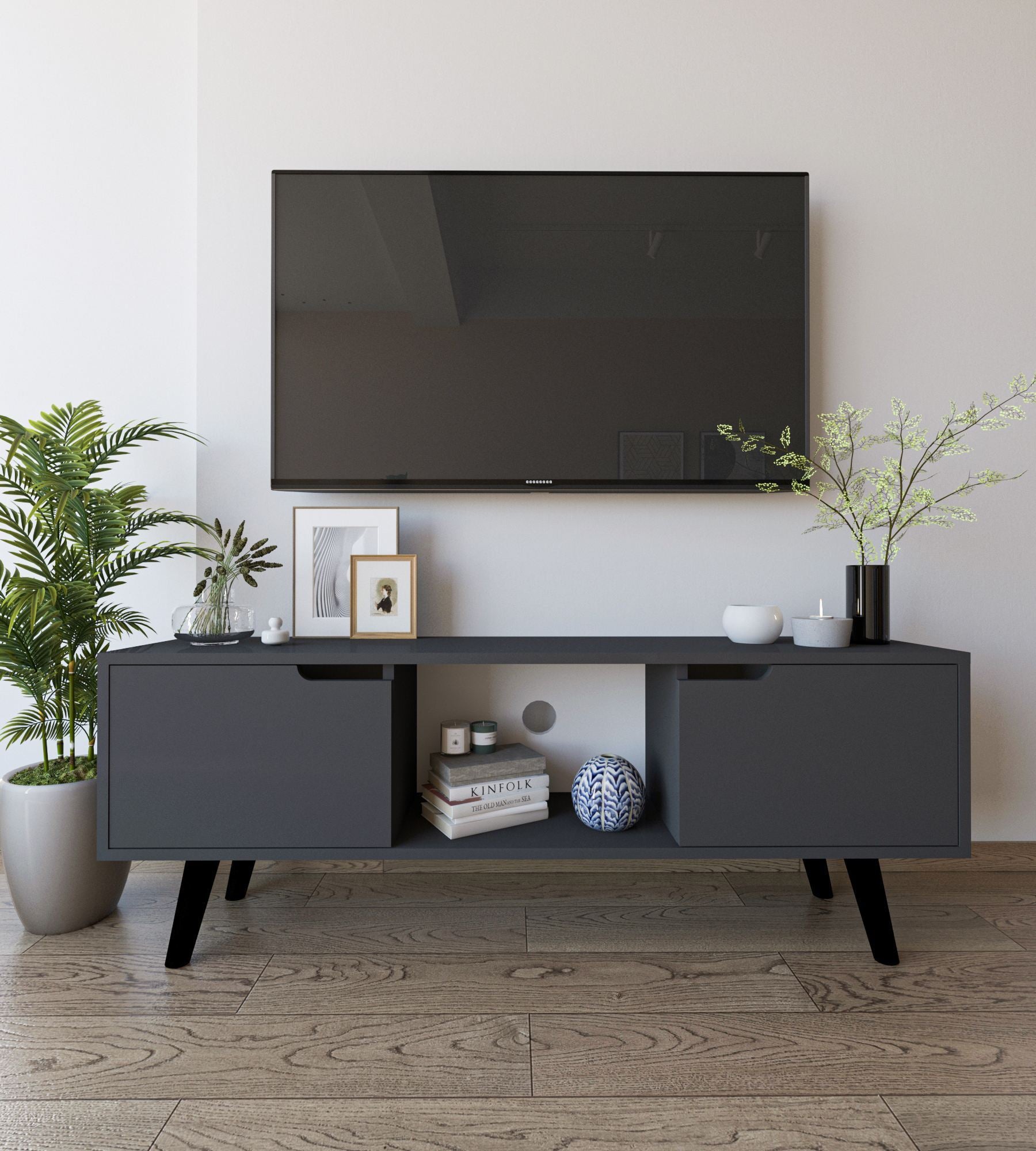 Móvel de TV – 139,7 cm x 53 cm x 53 cm – Antracite – Aglomerado