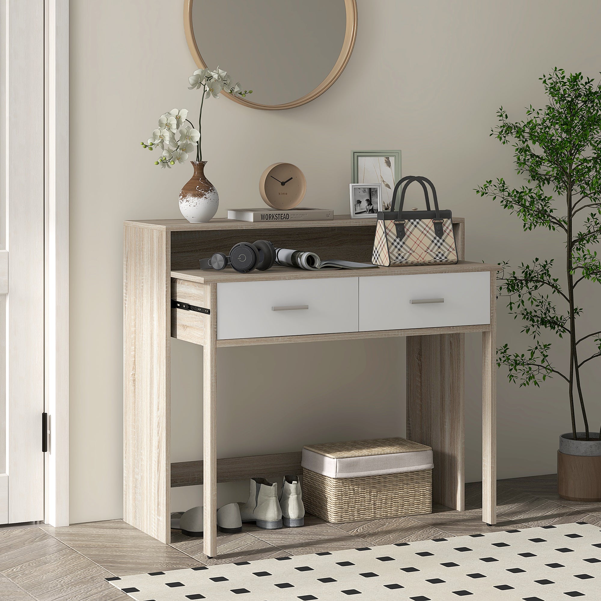 Mesa Consola Moderna de Entrada Oak 95x35x87 cm