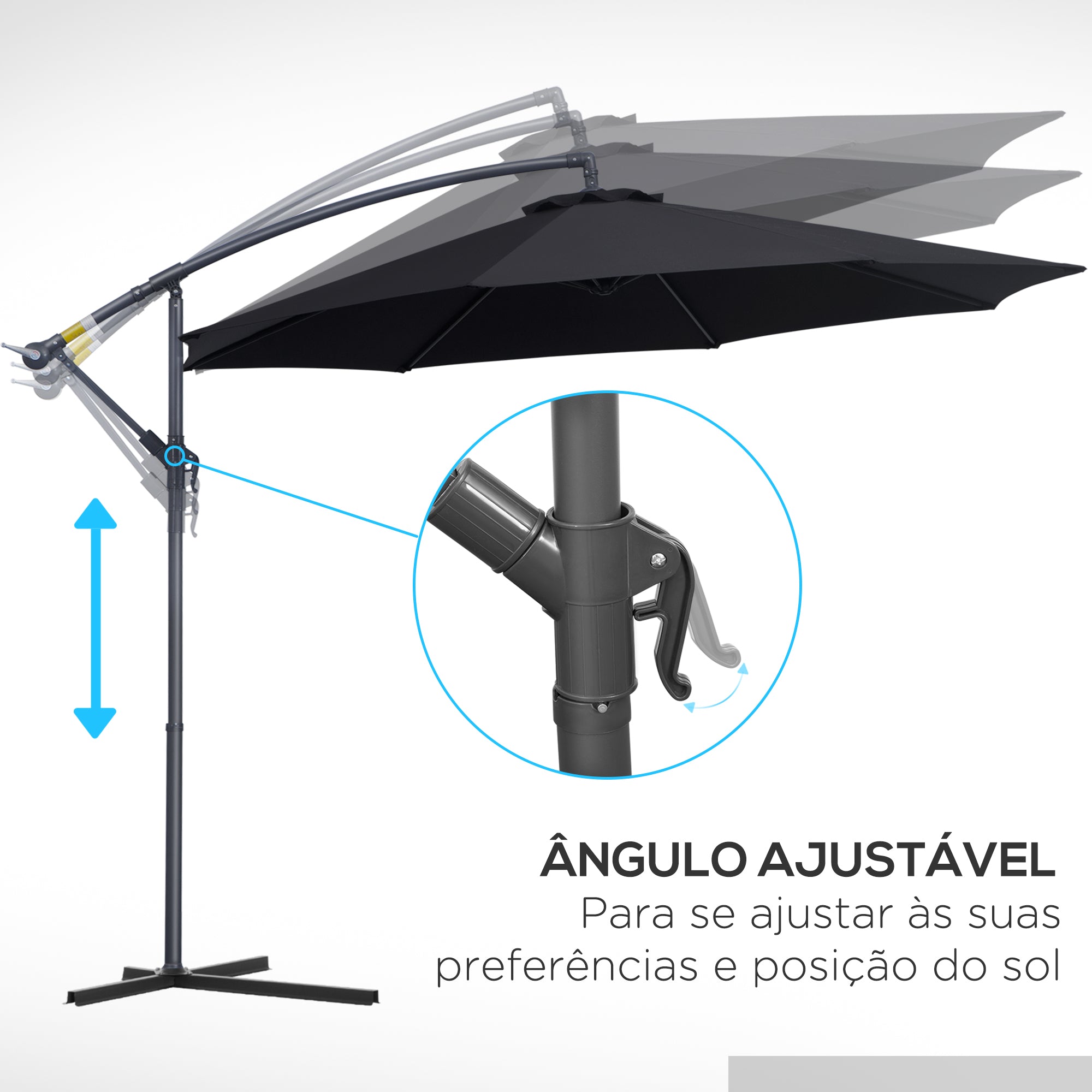Chapéu de Sol – Ø300x260cm – Preto – Metal e Poliéster