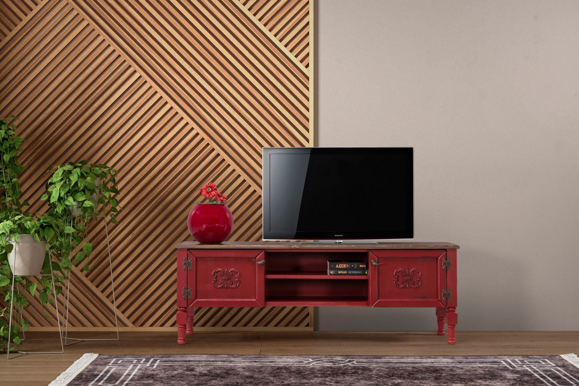 Móvel de TV – 150 cm x 40 cm x 50 cm – Vermelho – MDF
